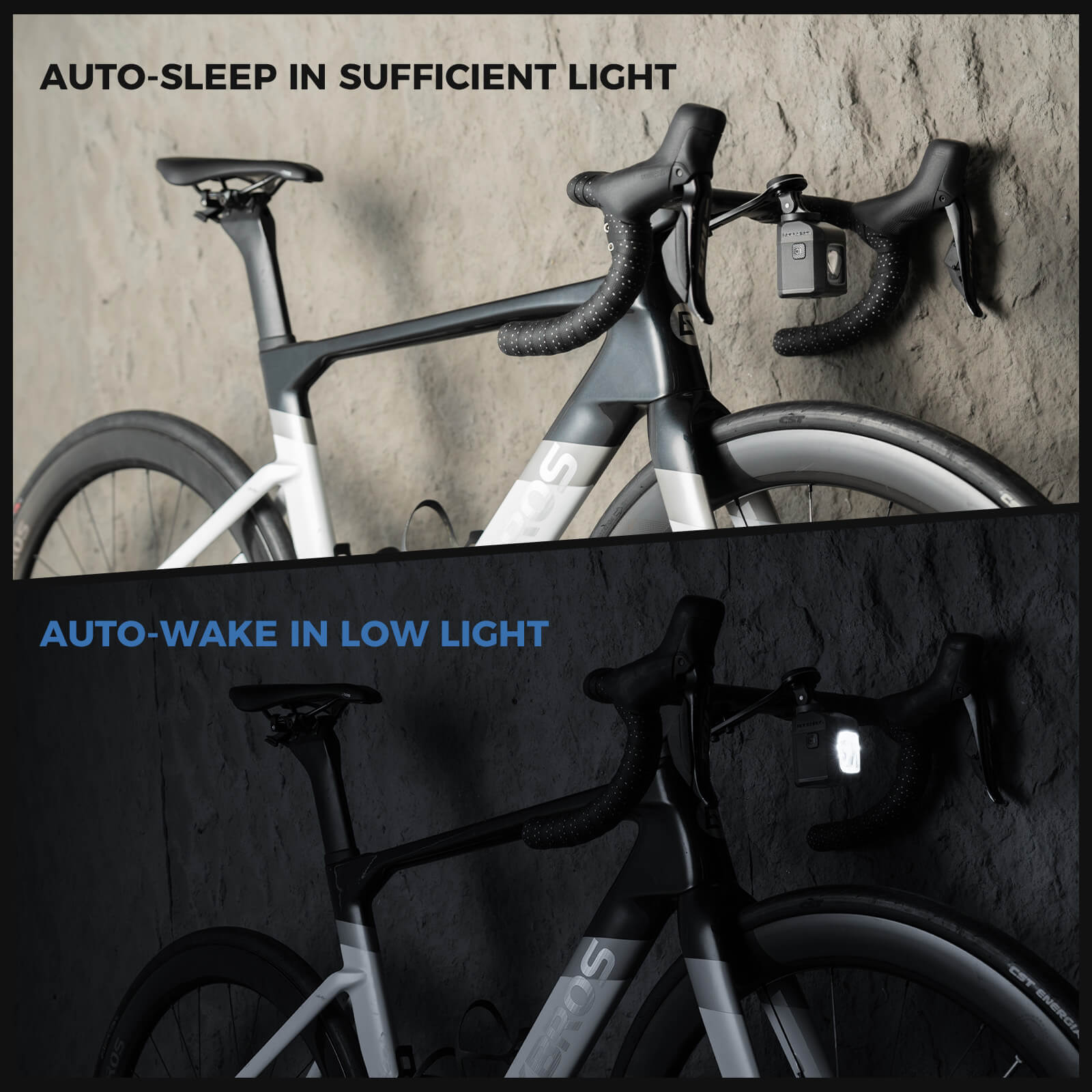 ROCKBROS smart bike light with light and vibration sensors for automatic on and off control