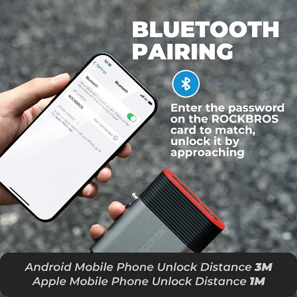 ROCKBROS smart bike tail light with Bluetooth cable lock, brake sensing, and automatic light detection