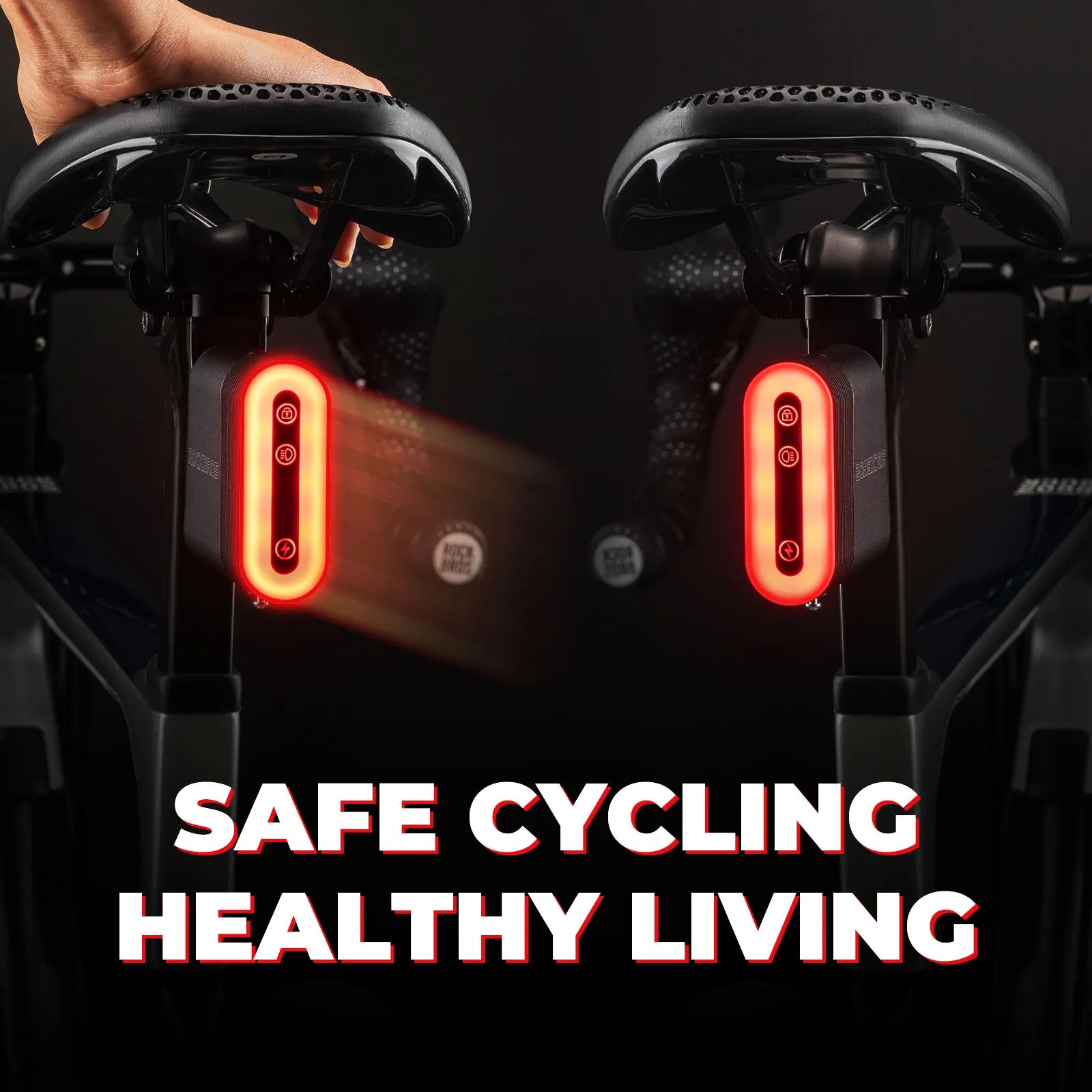ROCKBROS smart bike tail light with Bluetooth cable lock, brake sensing, and automatic light detection