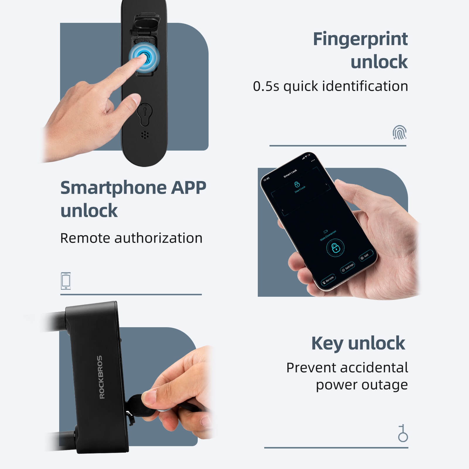 ROCKBROS Smart Bluetooth Fingerprint U Lock for Bikes