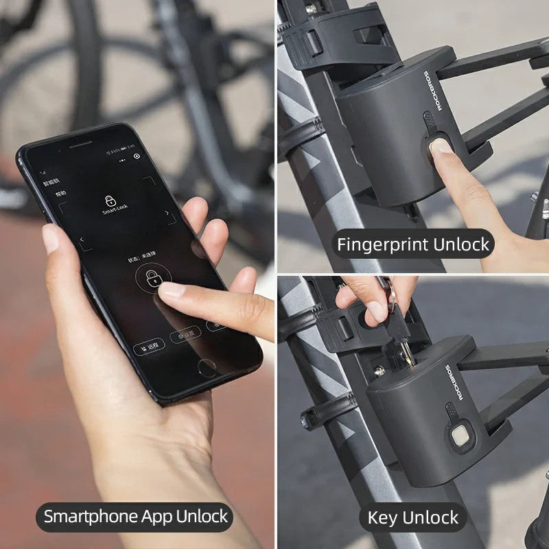 ROCKBROS Smart Fingerprint Folding Bike Lock with 3-in-1 Unlock Modes