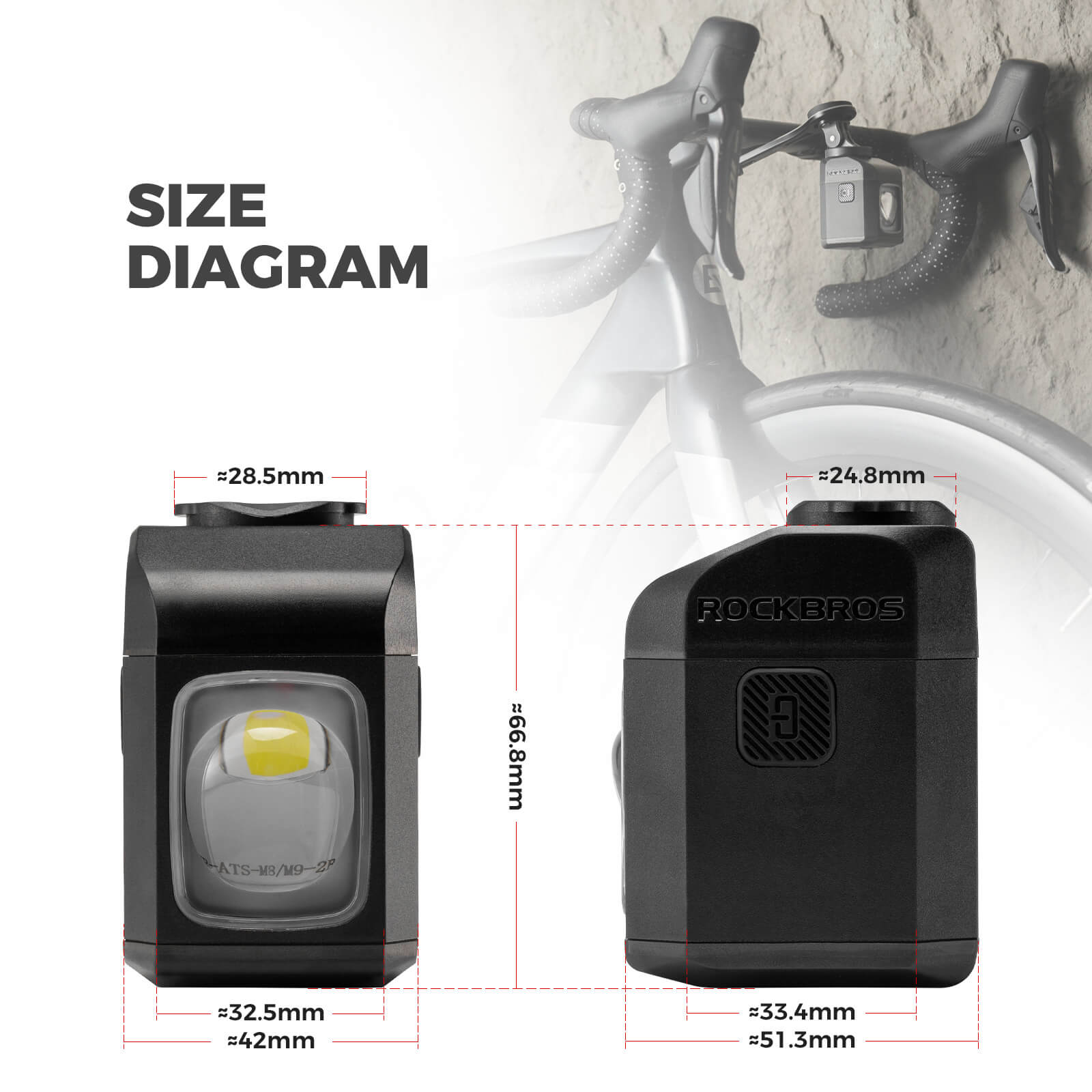ROCKBROS bike front light with 1200 lumens high beam, dual beam mode for night cycling visibility