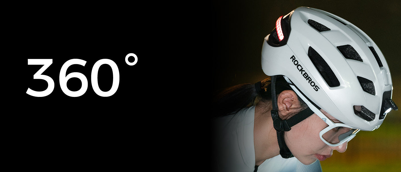ROCKBROS smart bike helmet with 360-degree front and rear lights for enhanced night visibility