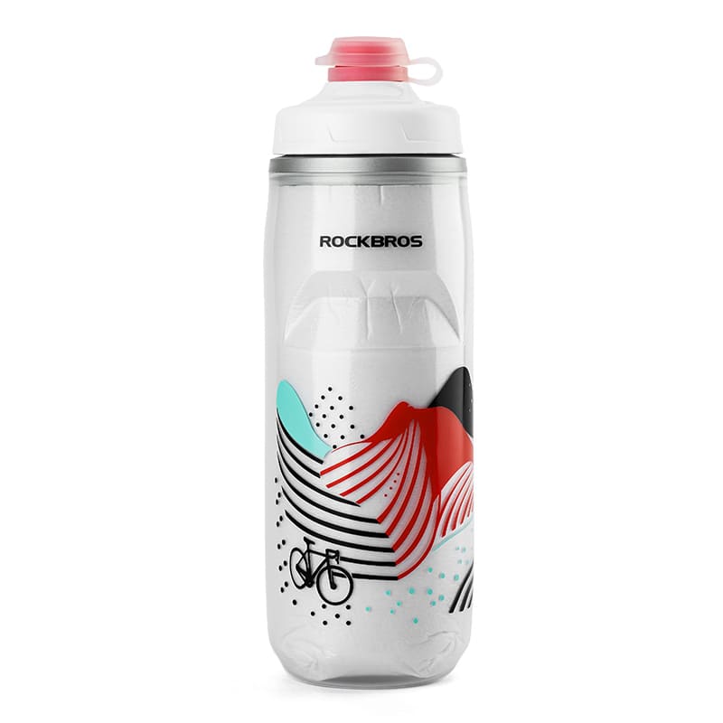 ROCKBROS Insulated PP Bike Water Bottle 620ml Portable Cycling Sports Bottle
#Color_White&Red