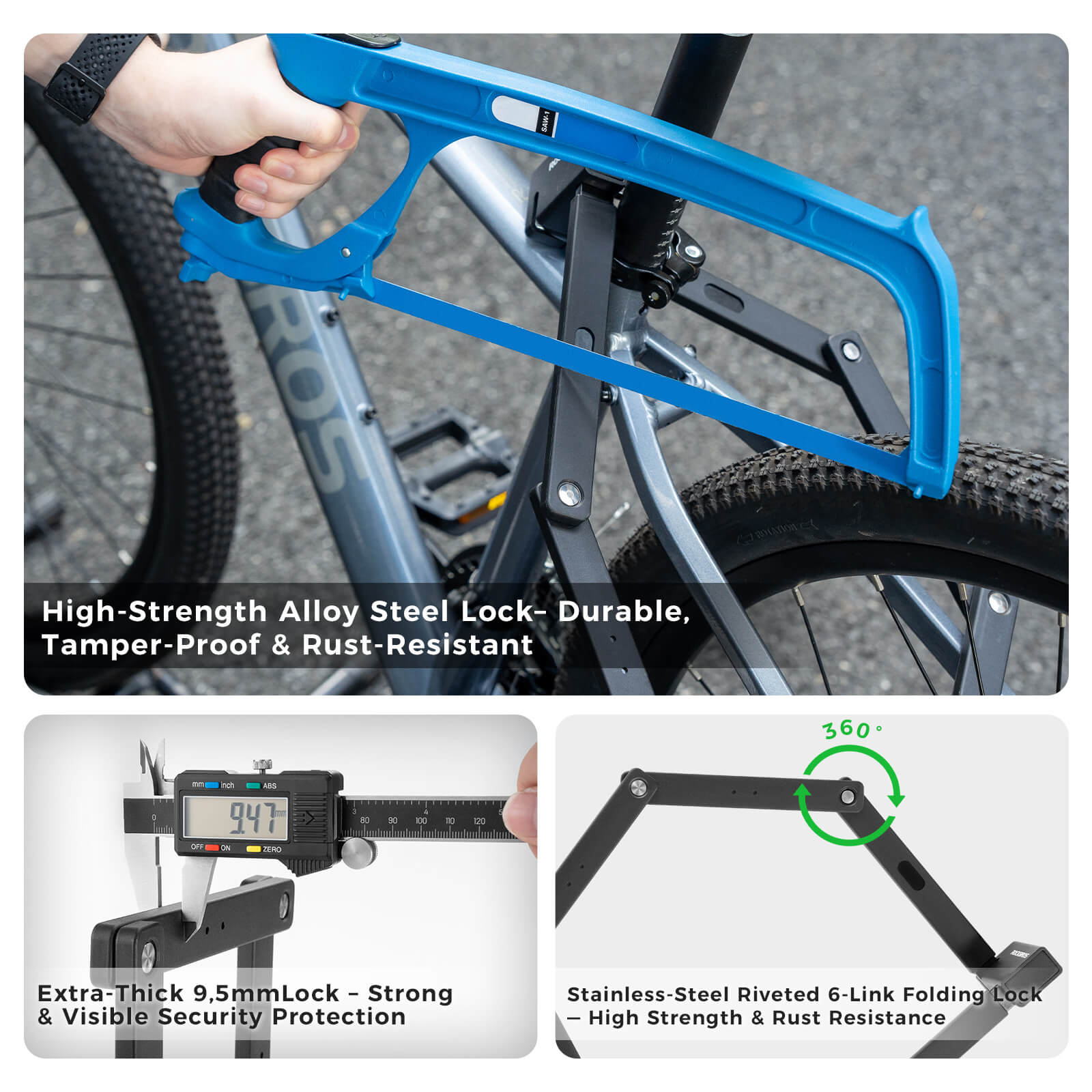 ROCKBROS ART-certified and Sold Secure Gold folding bike lock for high-security bicycle protection