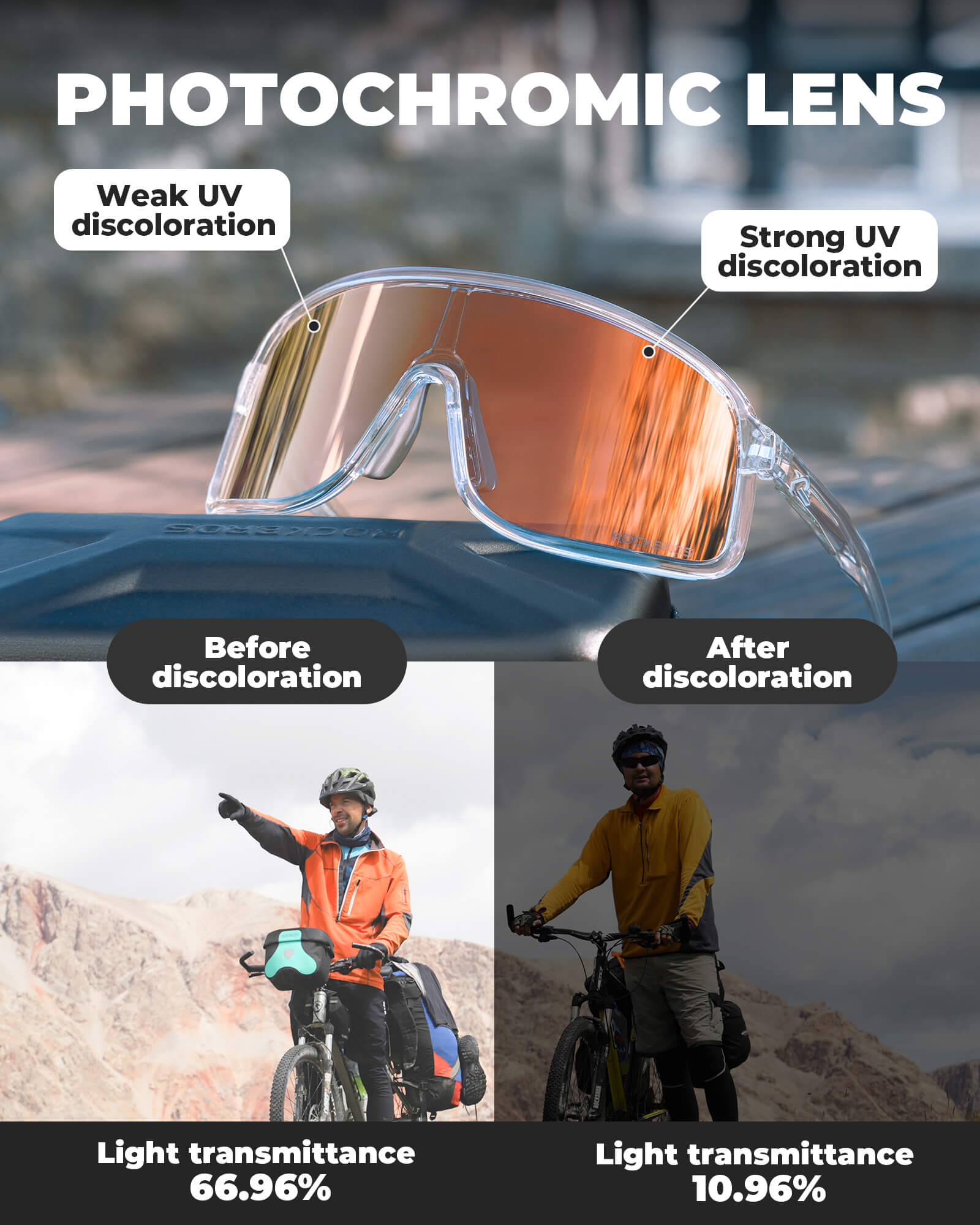 ROCKBROS SP350 photochromic cycling glasses in brown color
#Color_Brown