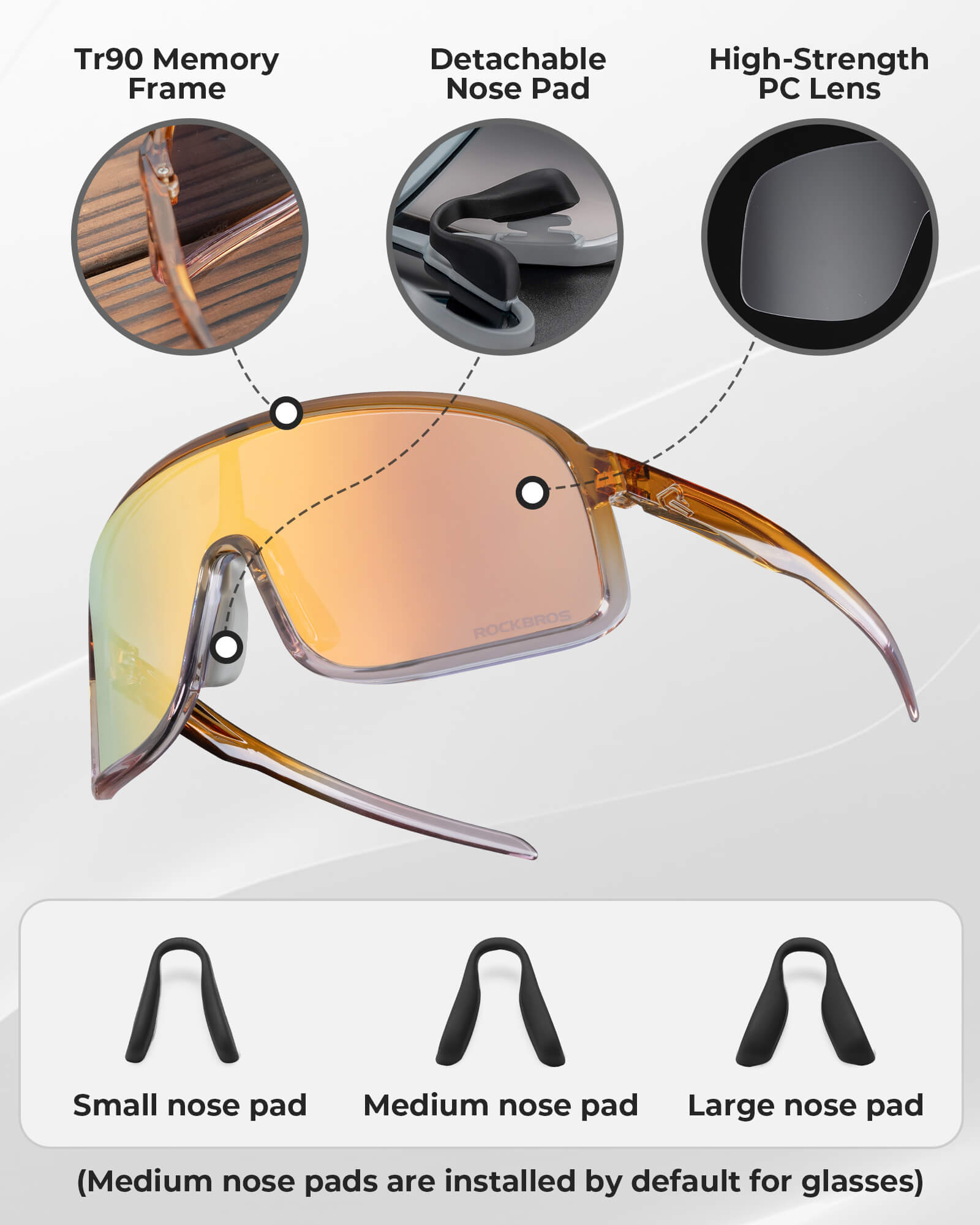 ROCKBROS SP350 photochromic cycling glasses in pink color