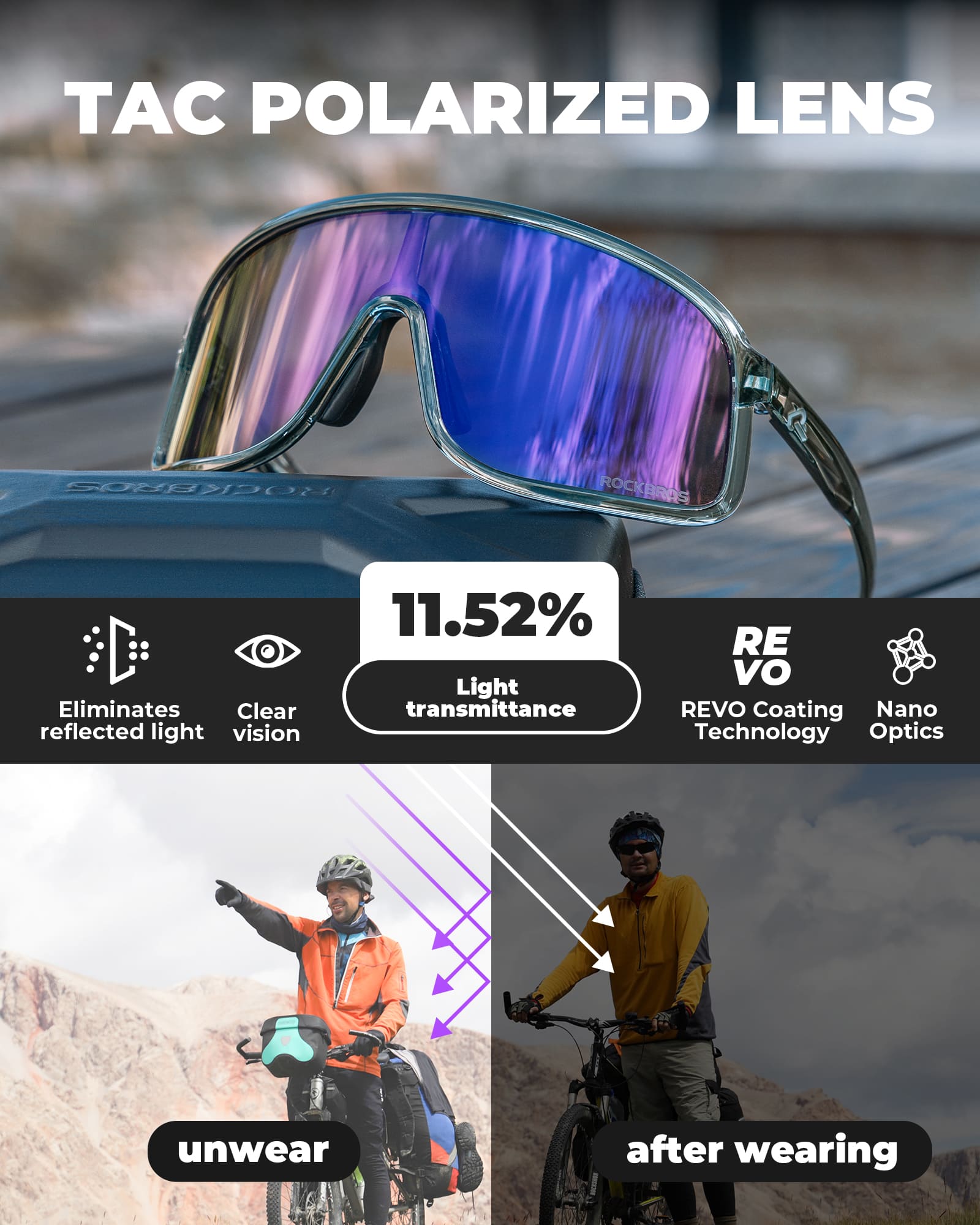 ROCKBROS SP350 polarized cycling glasses in gray purple color
#Color_Gray Purple