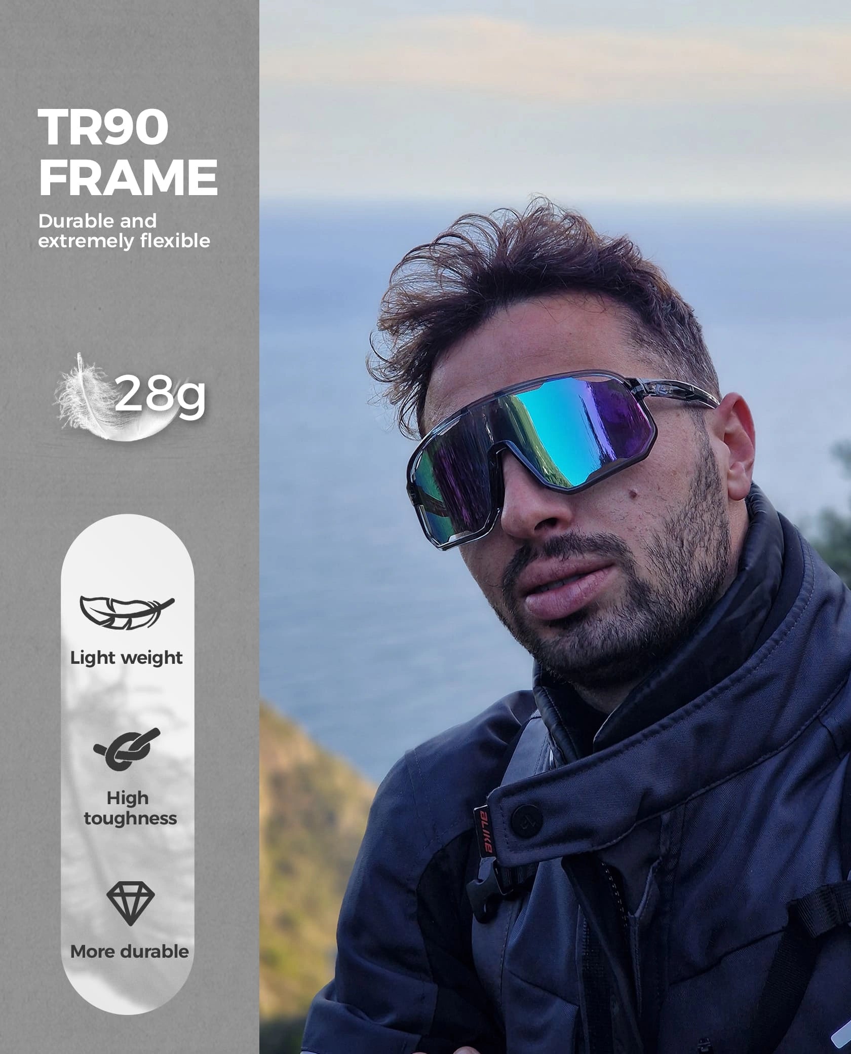 ROCKBROS SP351 Windproof Cycling Sunglasses with Polarized UV400 Lenses and Lightweight TR90 Frame