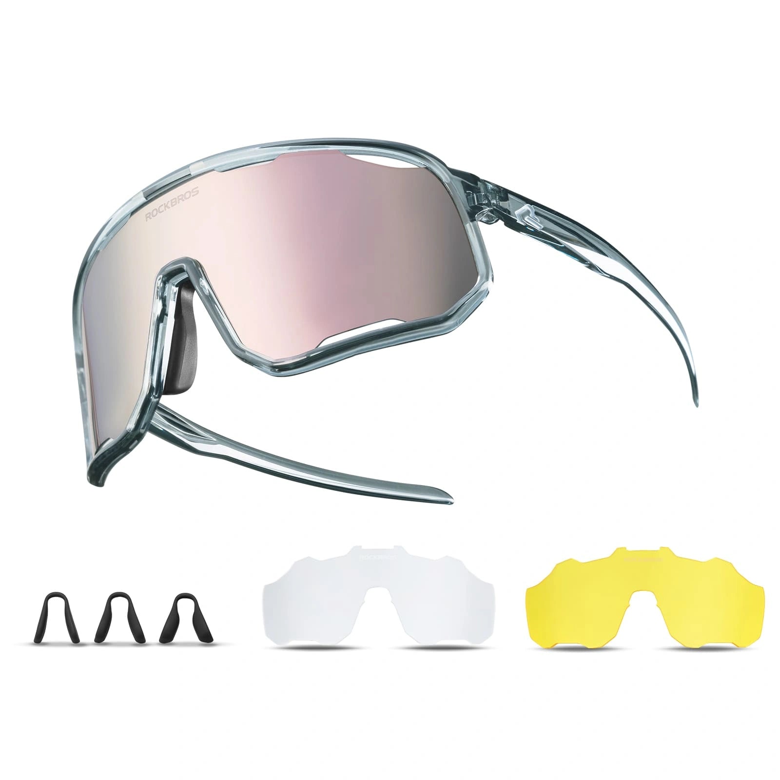 ROCKBROS SP351 Windproof Cycling Sunglasses with Polarized UV400 Lenses and Lightweight TR90 Frame
#Color_Glossy Clear Gray / Light Pink Polarized
