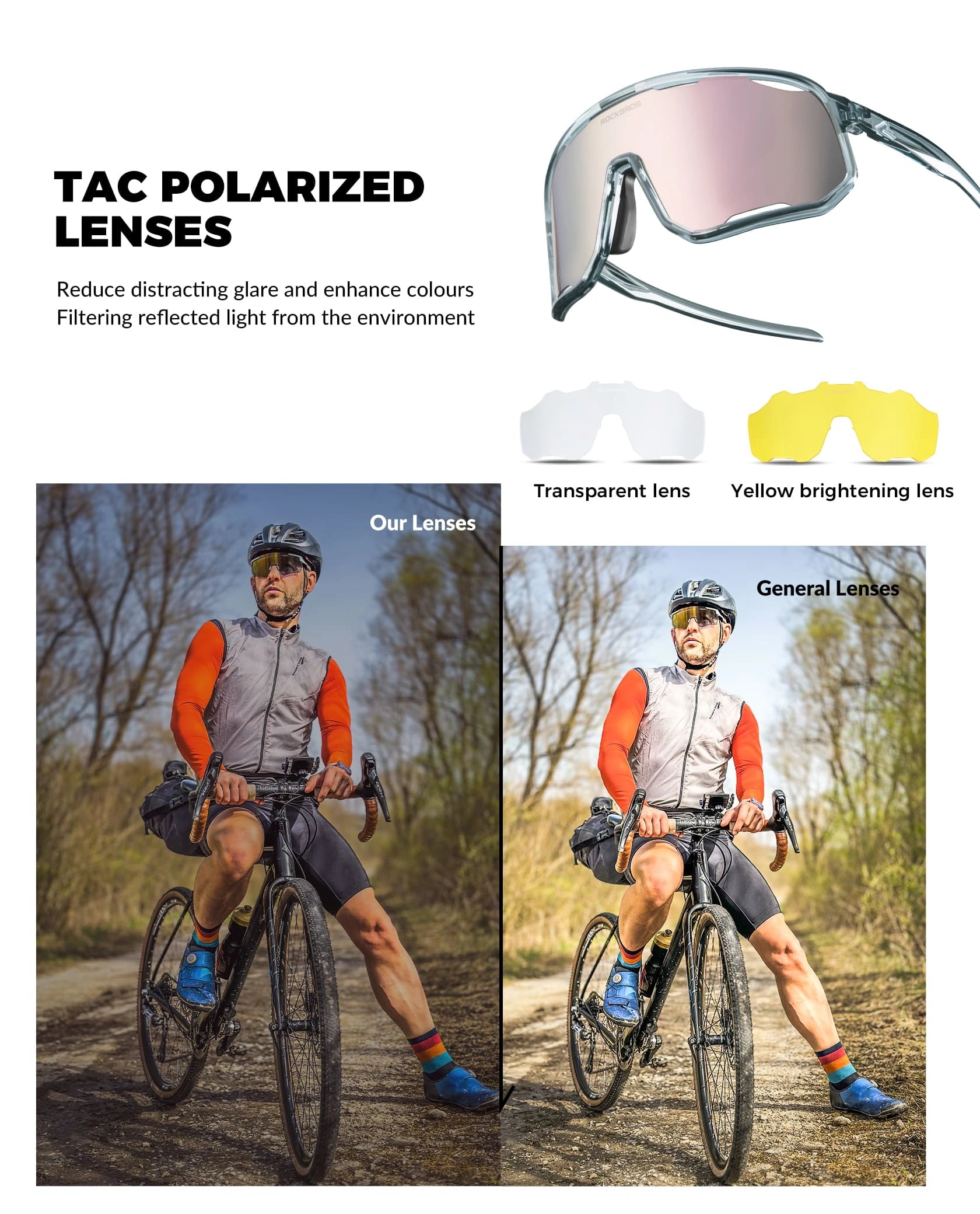 ROCKBROS SP351 Windproof Cycling Sunglasses with Polarized UV400 Lenses and Lightweight TR90 Frame
#Color_Glossy Clear Gray / Light Pink Polarized