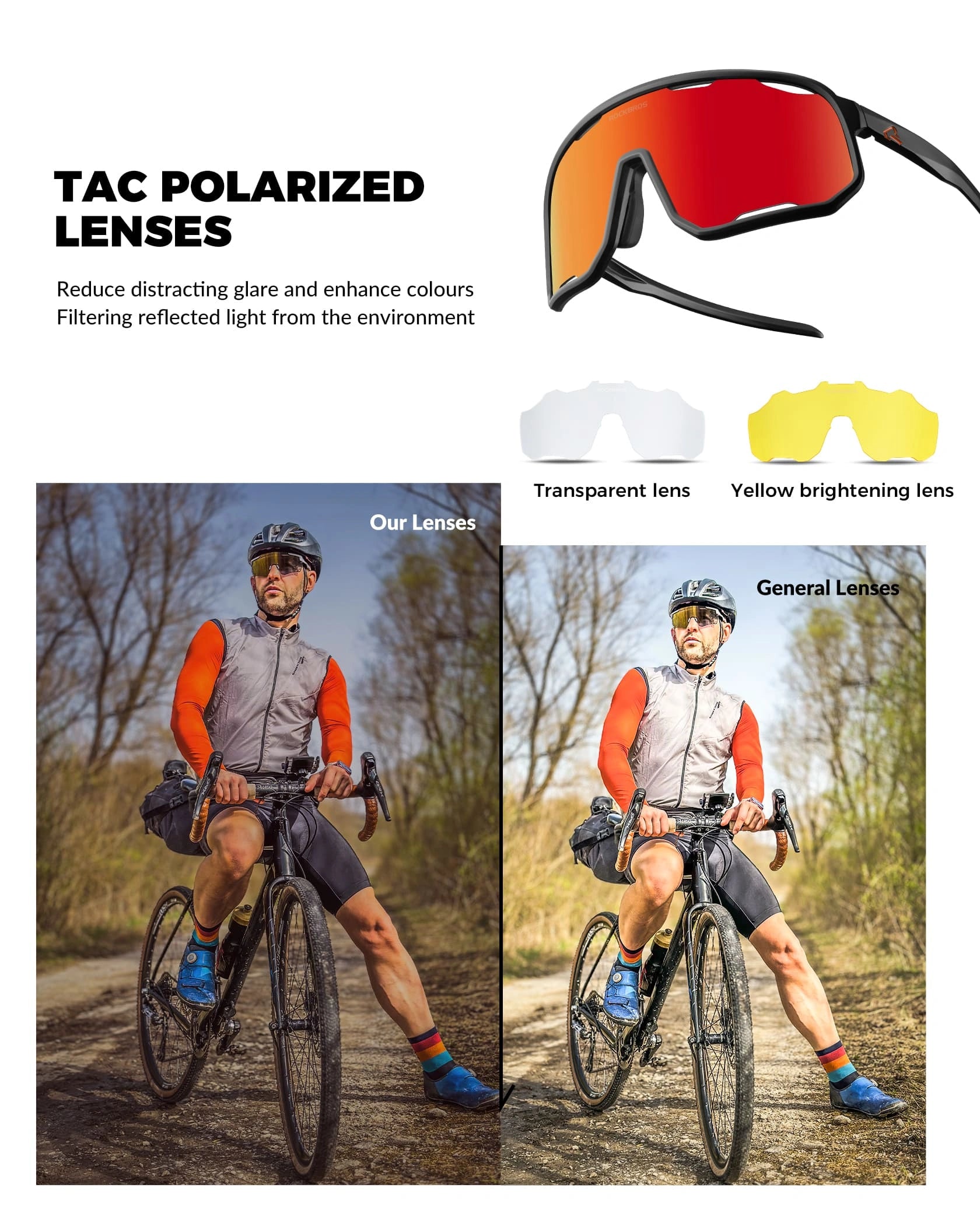 ROCKBROS SP351 Windproof Cycling Sunglasses with Polarized UV400 Lenses and Lightweight TR90 Frame
#Color_Matte Black / Purple Red Polarized