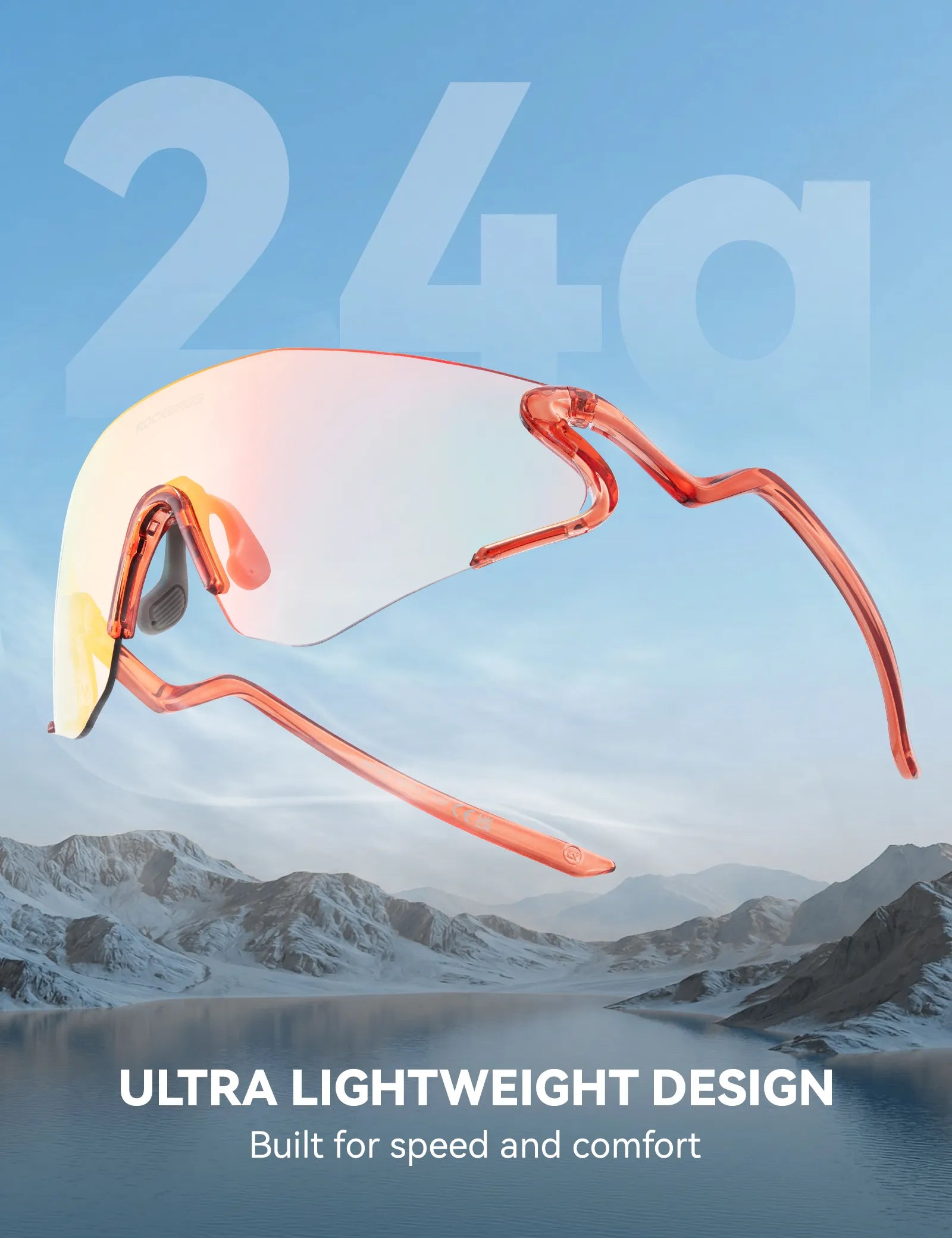 ROCKBROS SP382 cycling sunglasses with REVO anti-glare lens, lightweight TR90 frame, wraparound protection, and prescription insert compatibility
#Color_Red
