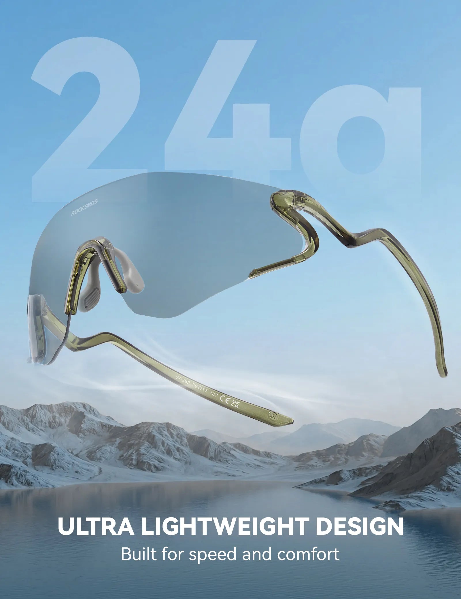 ROCKBROS SP382 cycling sunglasses with REVO anti-glare lens, lightweight TR90 frame, wraparound protection, and prescription insert compatibility
#Color_Green