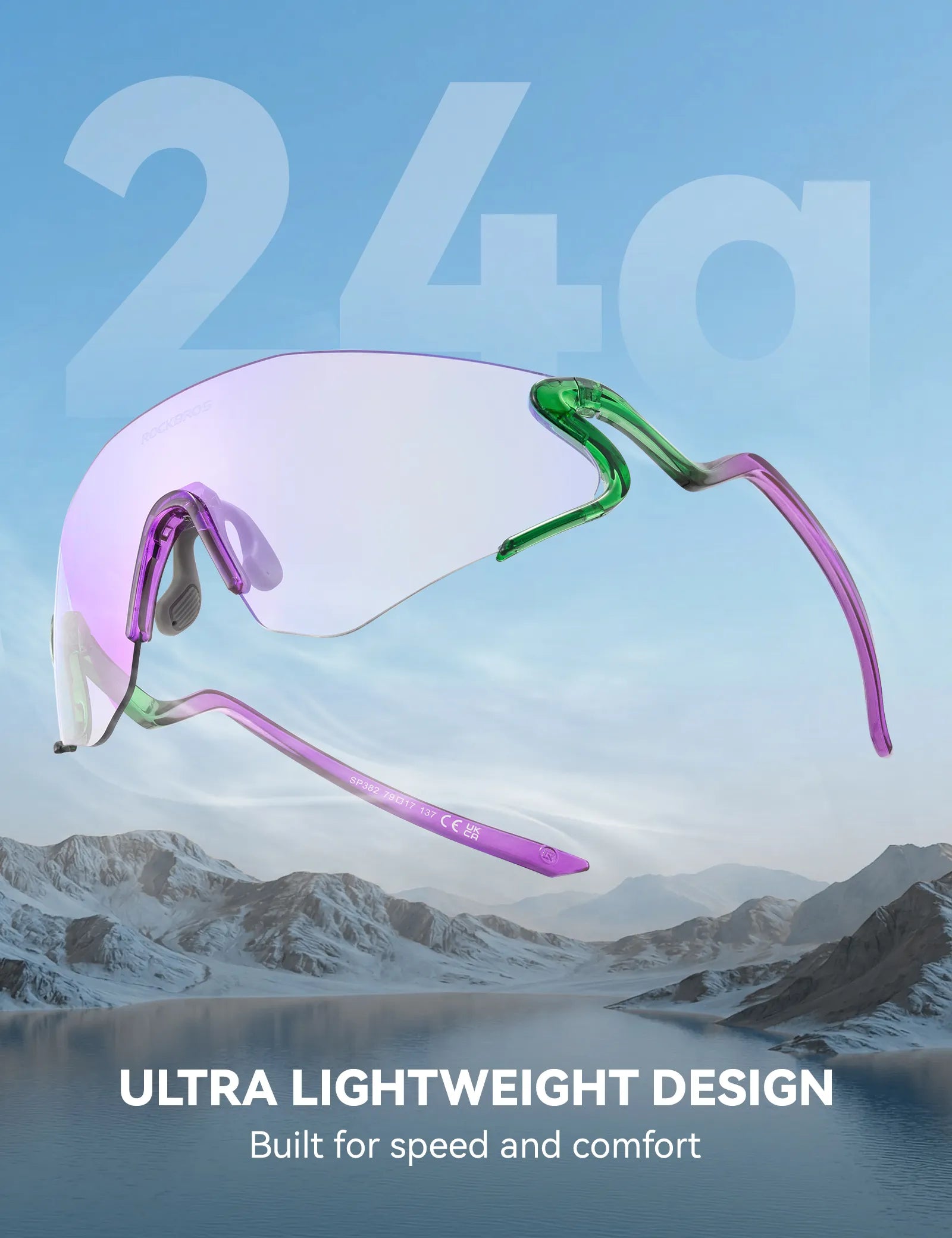 ROCKBROS SP382 cycling sunglasses with REVO anti-glare lens, lightweight TR90 frame, wraparound protection, and prescription insert compatibility
#Color_Purple