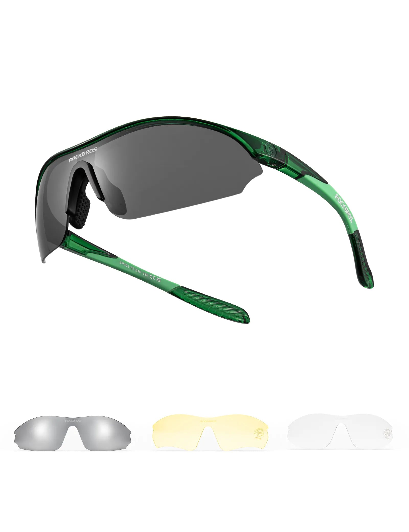 ROCKBROS SP402 sports sunglasses with three interchangeable lenses for cycling, running, and outdoor adventures
#Color_Green
