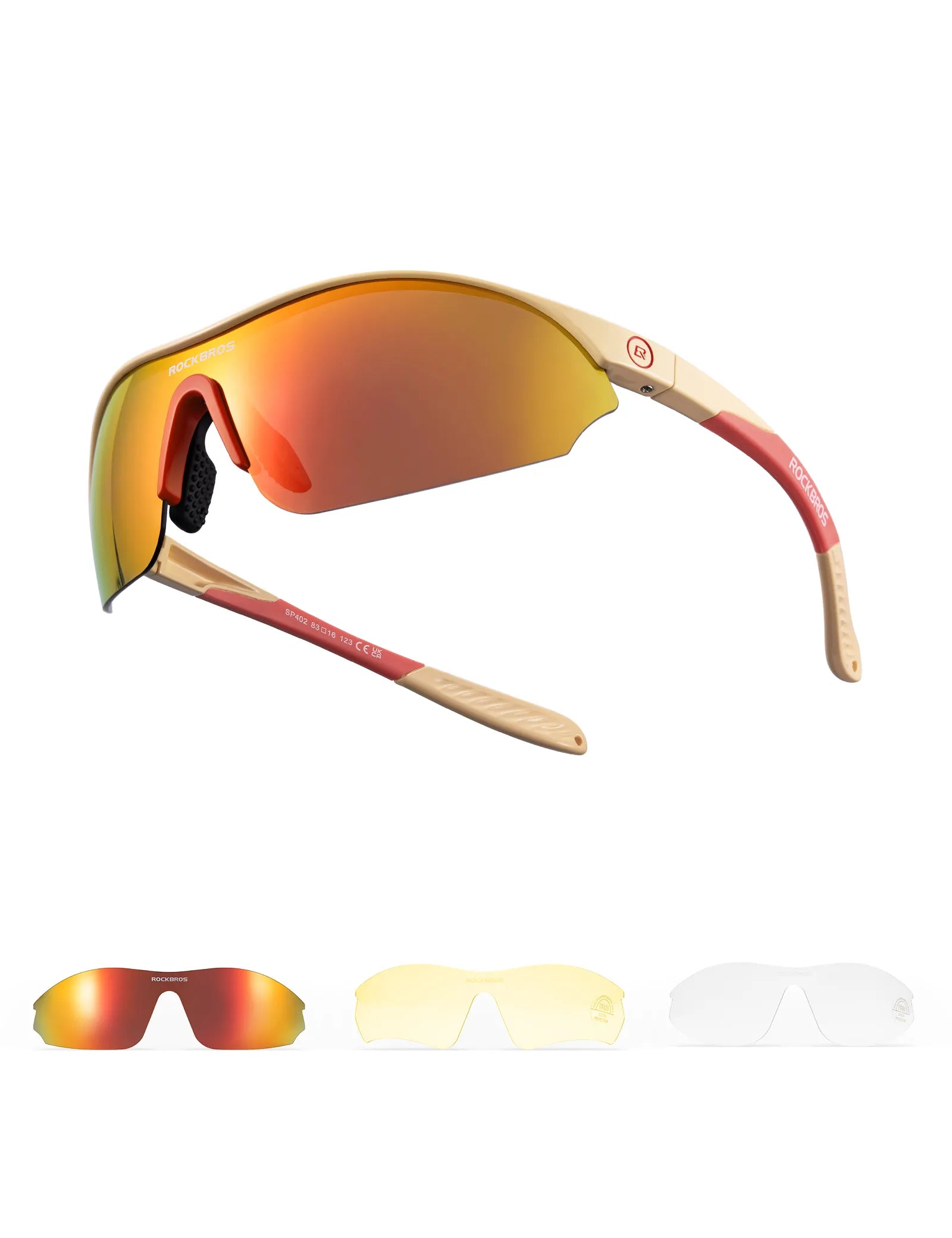 ROCKBROS SP402 sports sunglasses with three interchangeable lenses for cycling, running, and outdoor adventures
#Color_Brown