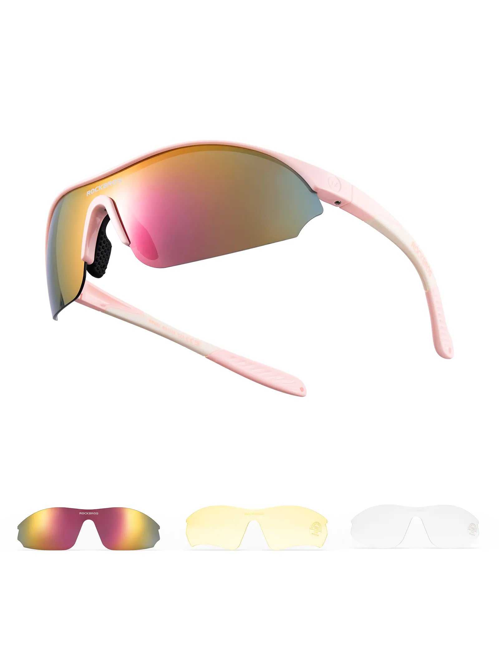 ROCKBROS SP402 sports sunglasses with three interchangeable lenses for cycling, running, and outdoor adventures
#Color_Pink