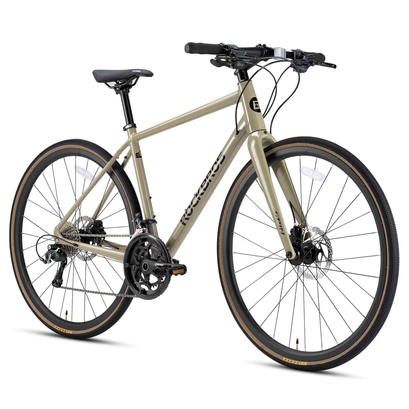 ROCKBROS SPINP2M flat bar road bike with lightweight aluminum frame and Shimano drivetrain for commuting and beginner riders
#Color_Brown
