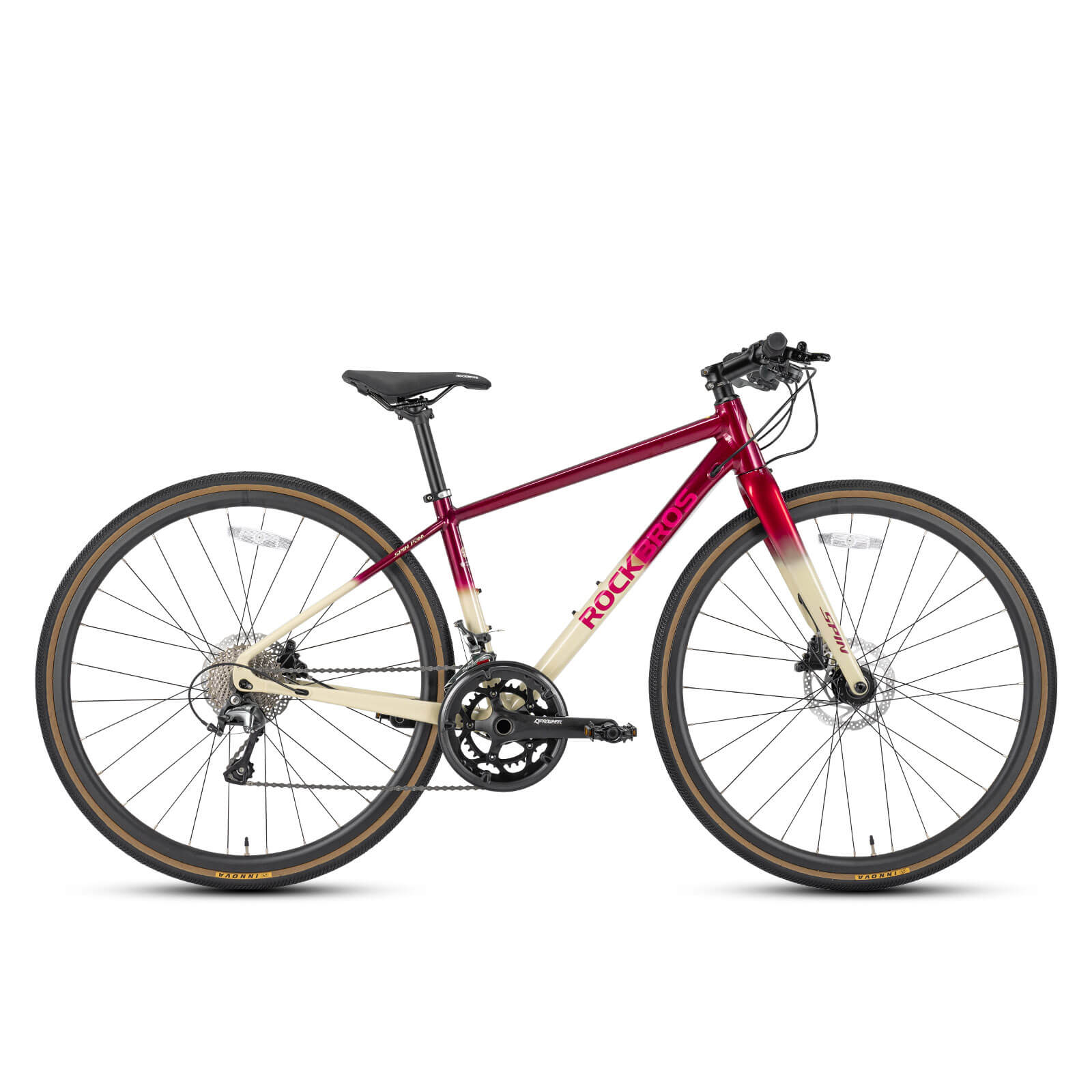 ROCKBROS SPINP2M flat bar road bike with lightweight aluminum frame and Shimano drivetrain for commuting and beginner riders
#Color_Red