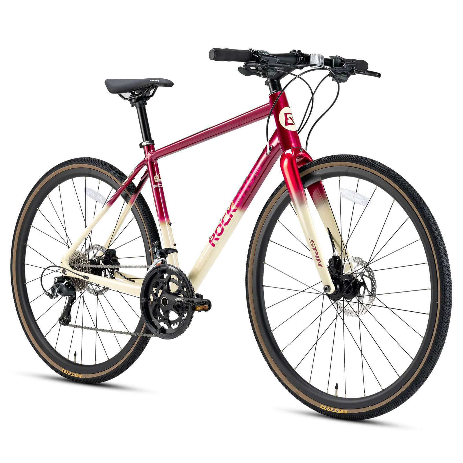 ROCKBROS SPINP2M flat bar road bike with lightweight aluminum frame and Shimano drivetrain for commuting and beginner riders
#Color_Red
