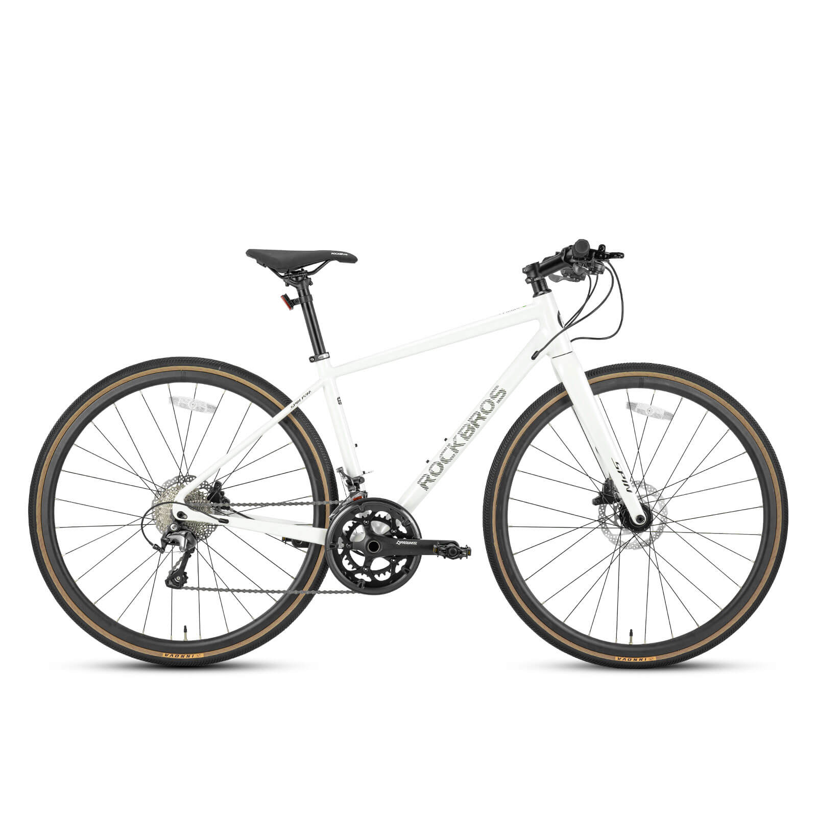 ROCKBROS SPINP2M flat bar road bike with lightweight aluminum frame and Shimano drivetrain for commuting and beginner riders
#Color_White