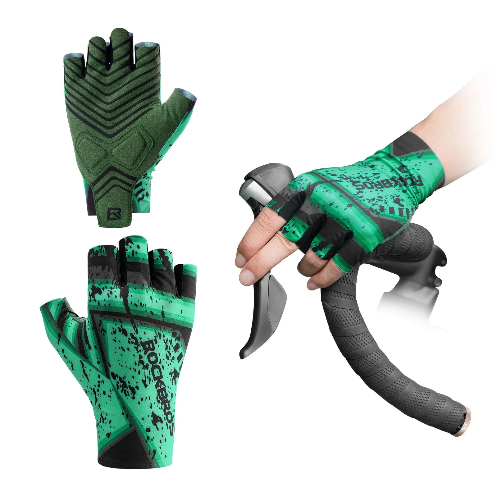 ROCKBROS Summer Half Finger Cycling Gloves with Breathable Fabric, SBR Padding, and Anti-Slip Palm