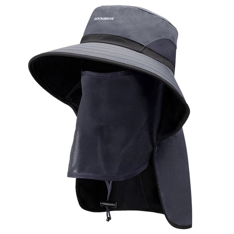 ROCKBROS Sun Protection Hat with Face Cover, Neck Flap, and Wide Brim for Fishing, Hiking, Cycling, and Beach Trips
#Color_Dark Gray & Black