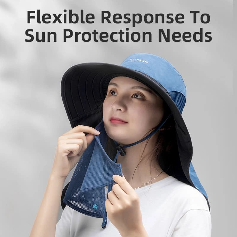 ROCKBROS Sun Protection Hat with Face Cover, Neck Flap, and Wide Brim for Fishing, Hiking, Cycling, and Beach Trips