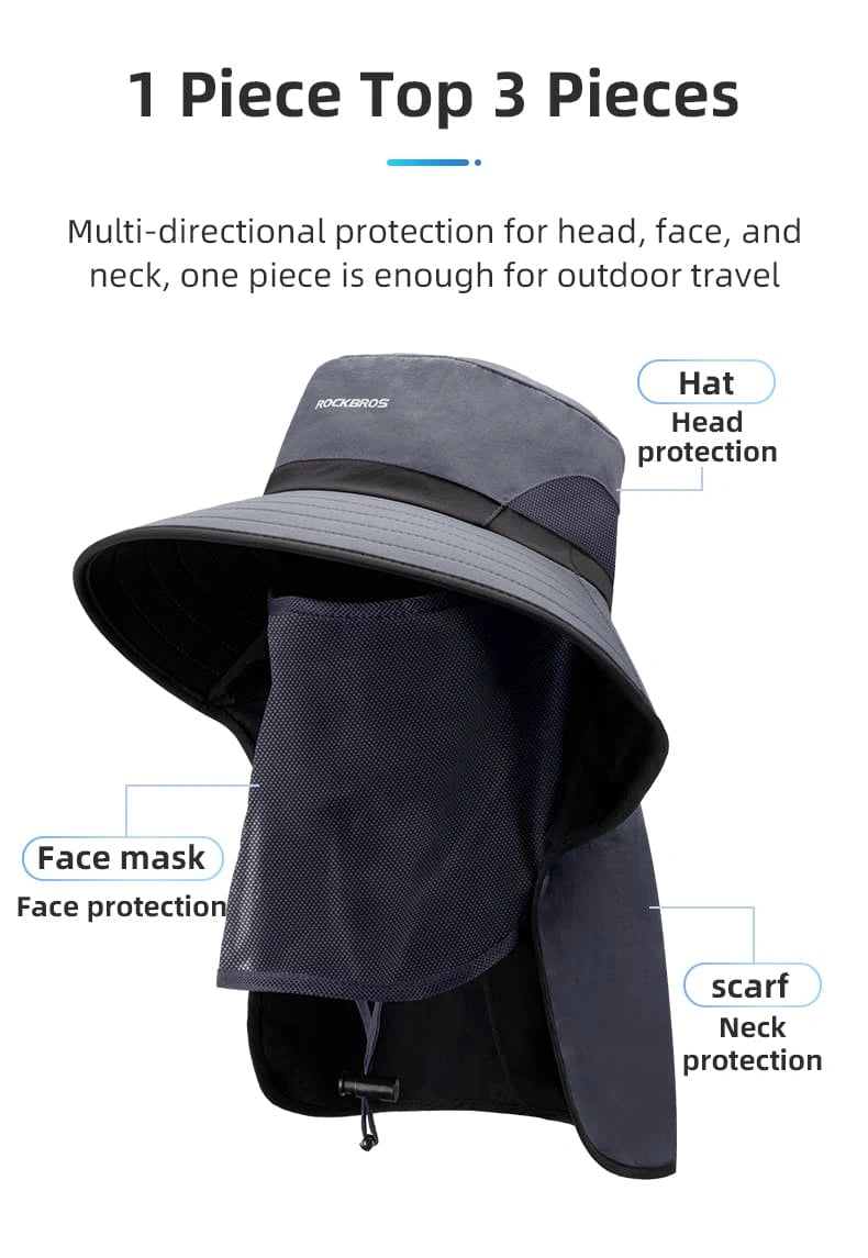 ROCKBROS Sun Protection Hat with Face Cover, Neck Flap, and Wide Brim for Fishing, Hiking, Cycling, and Beach Trips