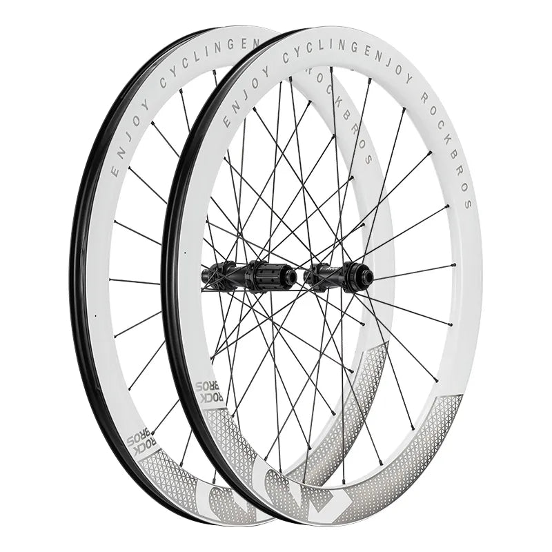 ROCKBROS T700 carbon road bike wheelset with 50mm deep-section rims and 28mm wide profile
#Color_White
