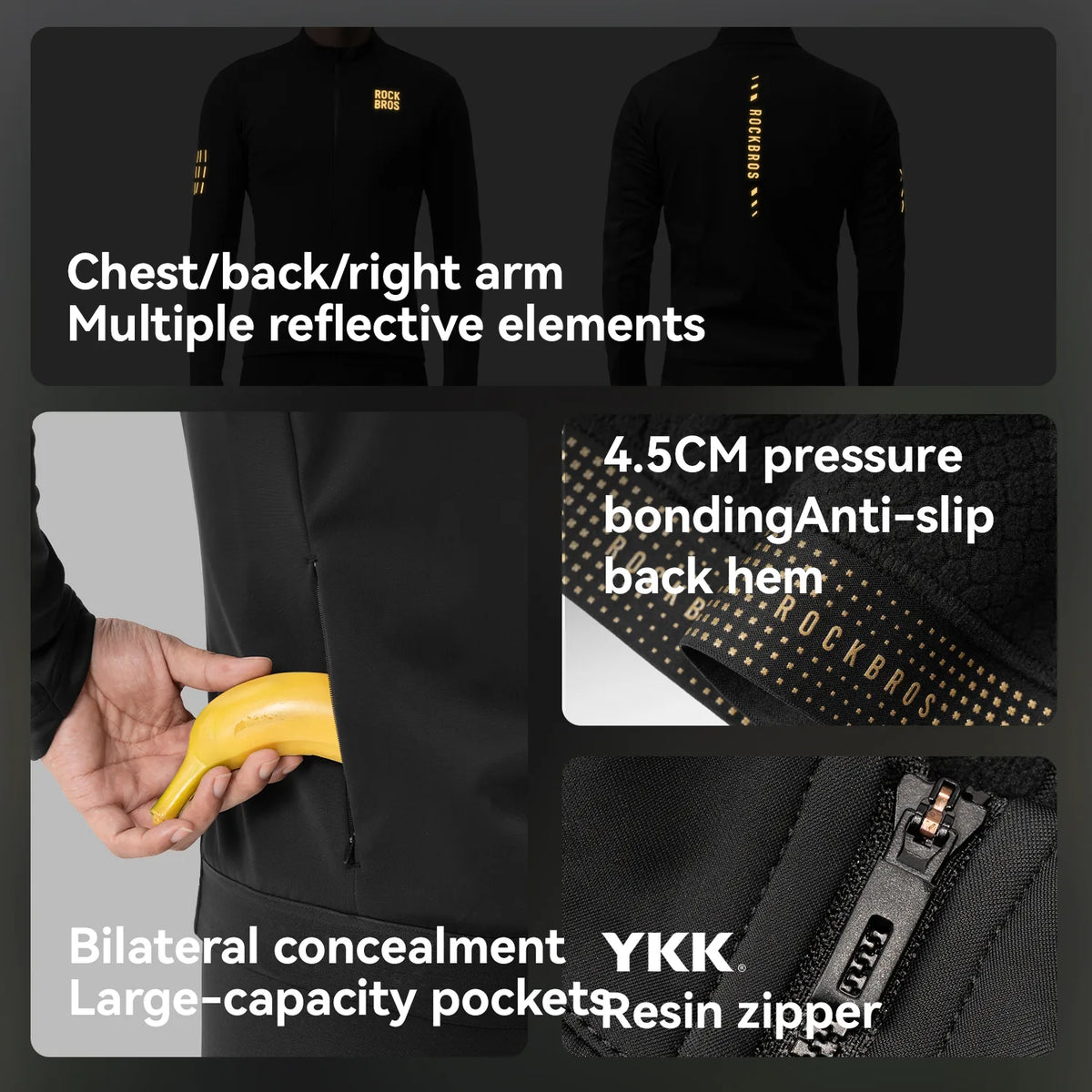 ROCKBROS thermal fleece windproof cycling jacket for cold-weather rides