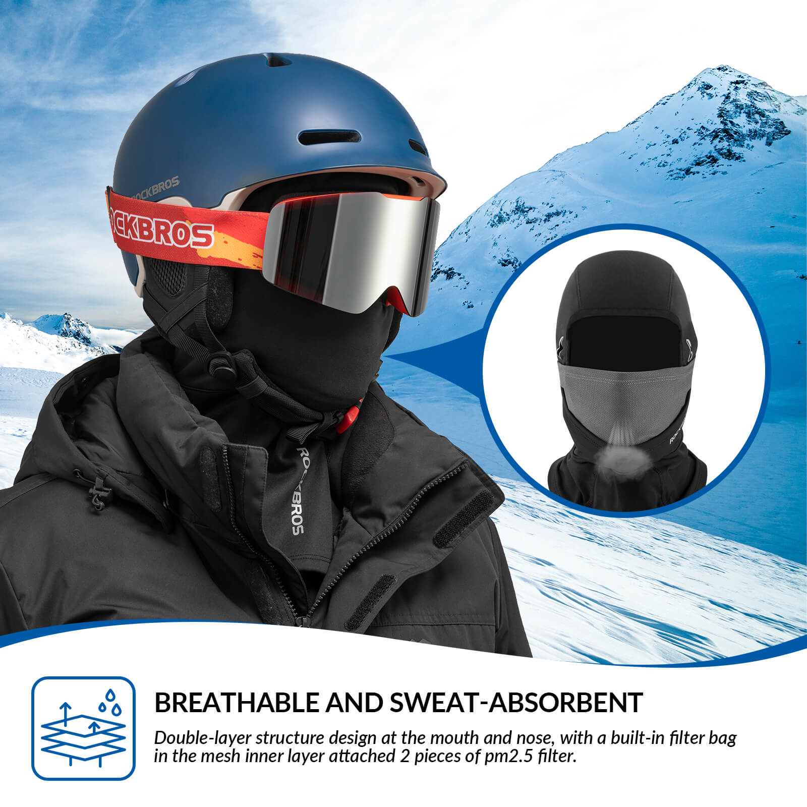 ROCKBROS Thermal Windproof Balaclava with Glasses Hole for Cold Weather Outdoor Activities