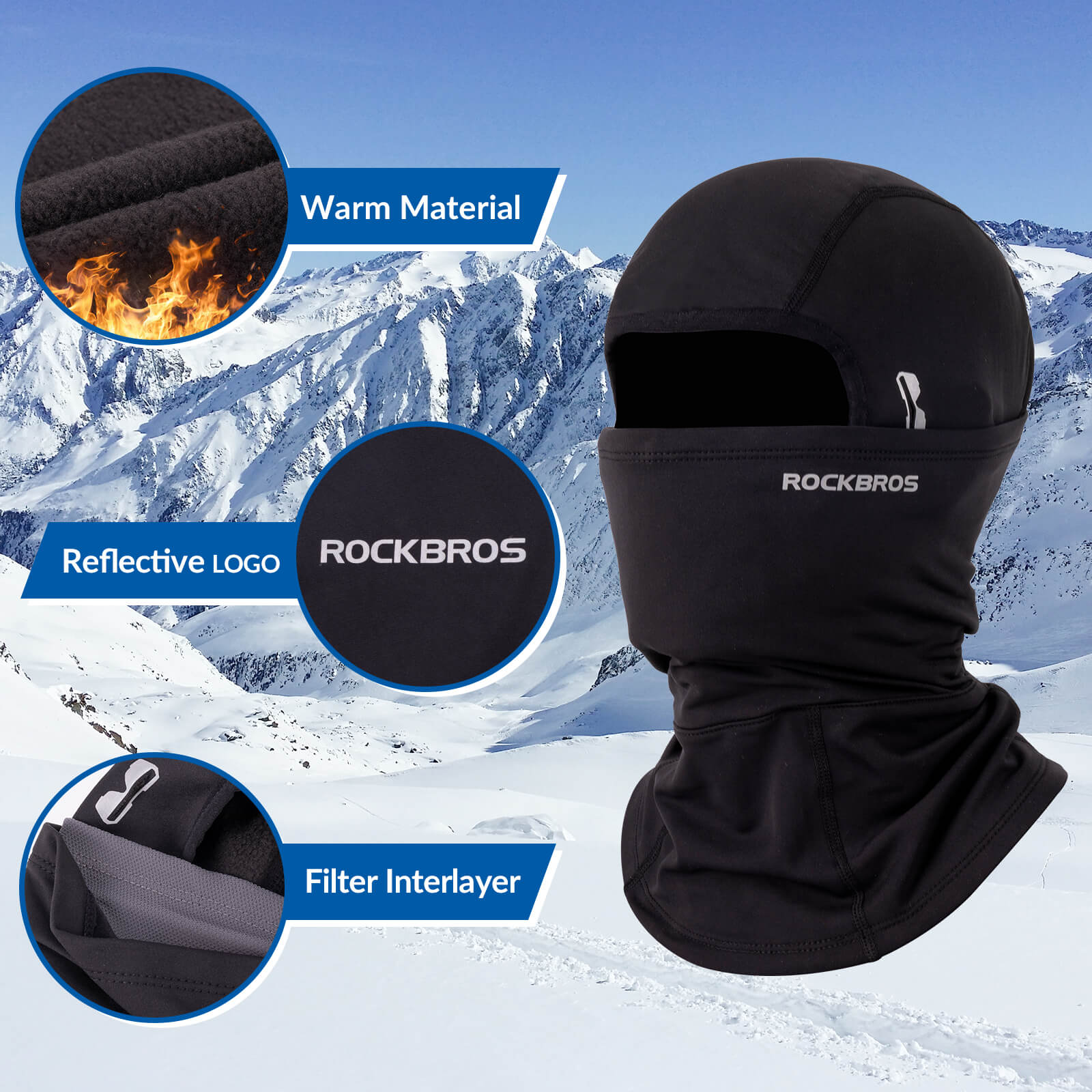 ROCKBROS Thermal Windproof Balaclava with Glasses Hole for Cold Weather Outdoor Activities