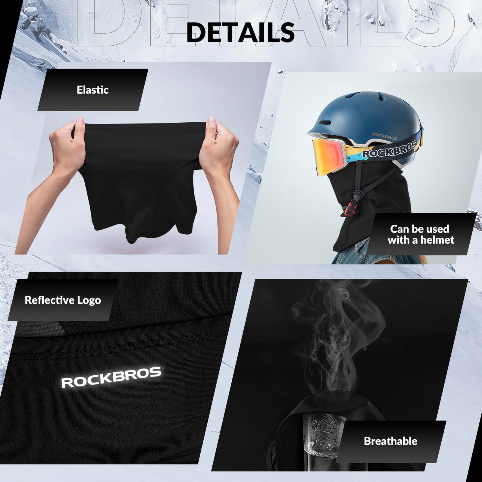 ROCKBROS black thermal windproof balaclava ski mask for winter cycling and outdoor sports
#Color_Black