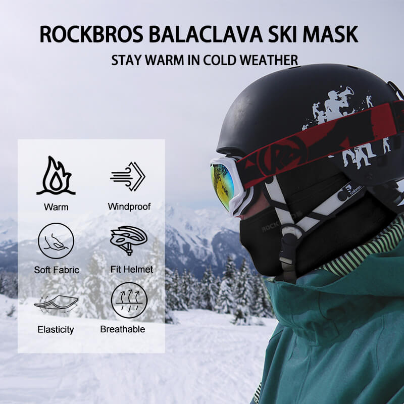 ROCKBROS black thermal windproof balaclava ski mask for winter cycling and outdoor sports
#Color_Black