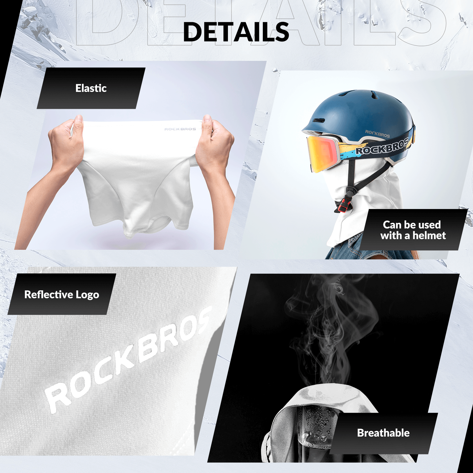 ROCKBROS white thermal windproof balaclava ski mask for winter cycling and outdoor sports
#Color_White