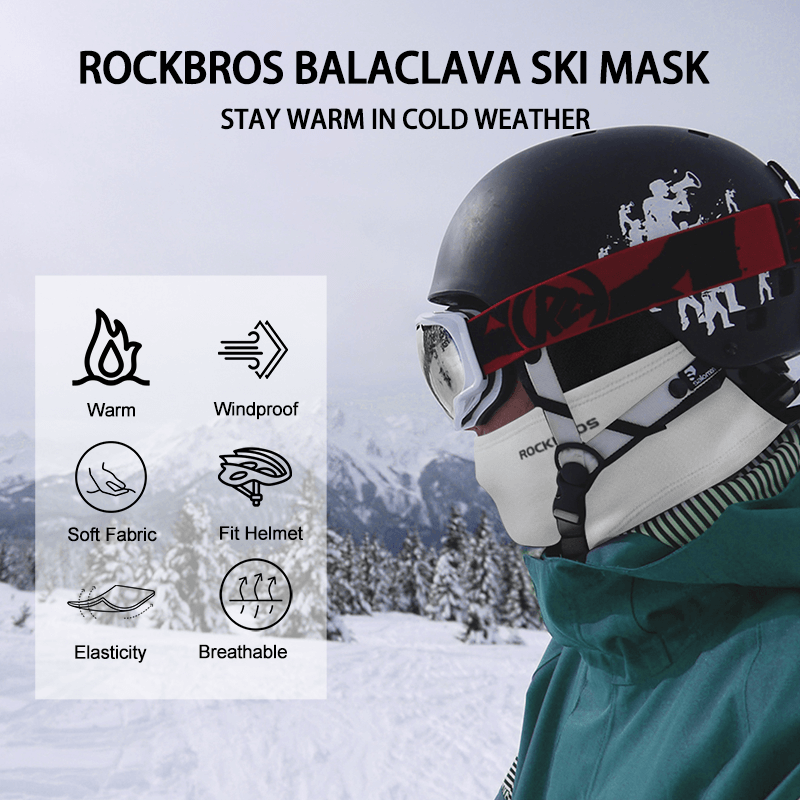 ROCKBROS white thermal windproof balaclava ski mask for winter cycling and outdoor sports
#Color_White