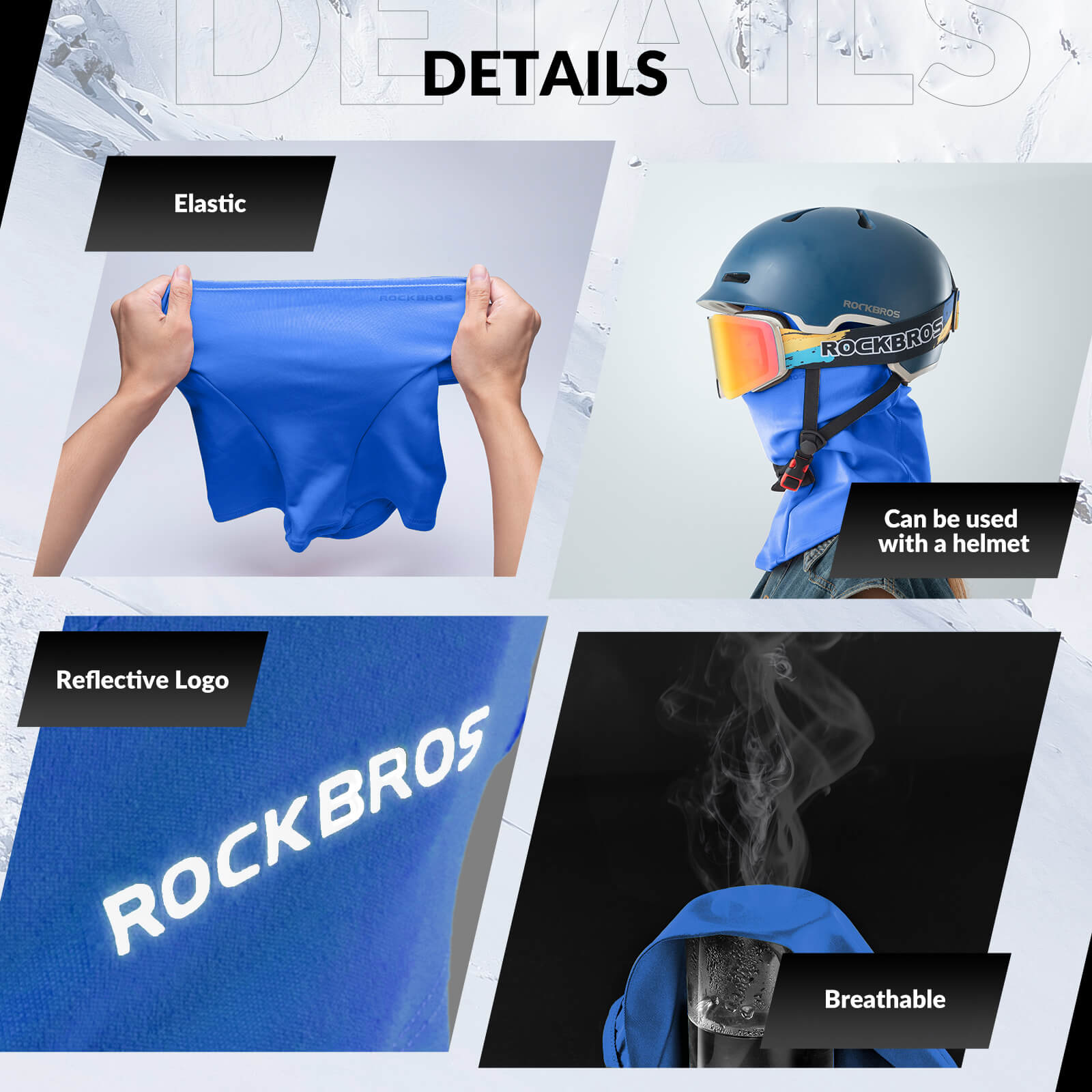 ROCKBROS blue thermal windproof balaclava ski mask for winter cycling and outdoor sports
#Color_Blue