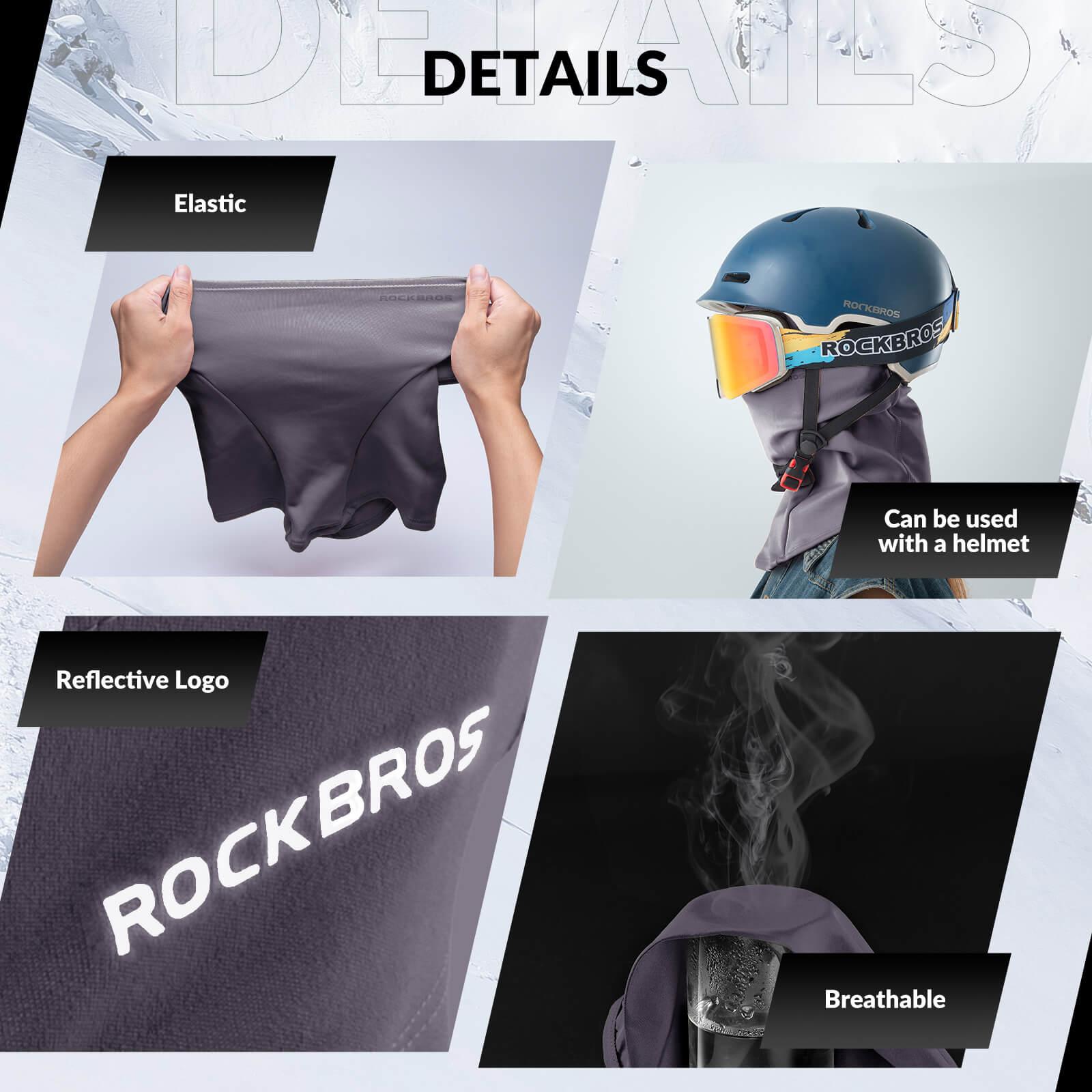 ROCKBROS cement gray thermal windproof balaclava ski mask for winter cycling and outdoor sports
#Color_Cement gray