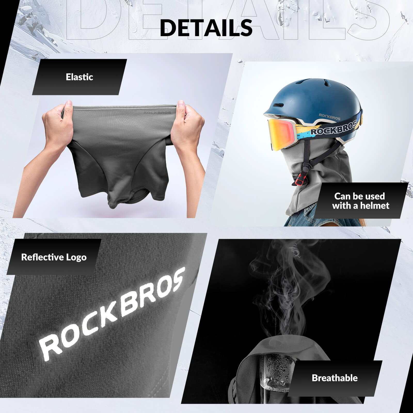 ROCKBROS grey thermal windproof balaclava ski mask for winter cycling and outdoor sports
#Color_Gray