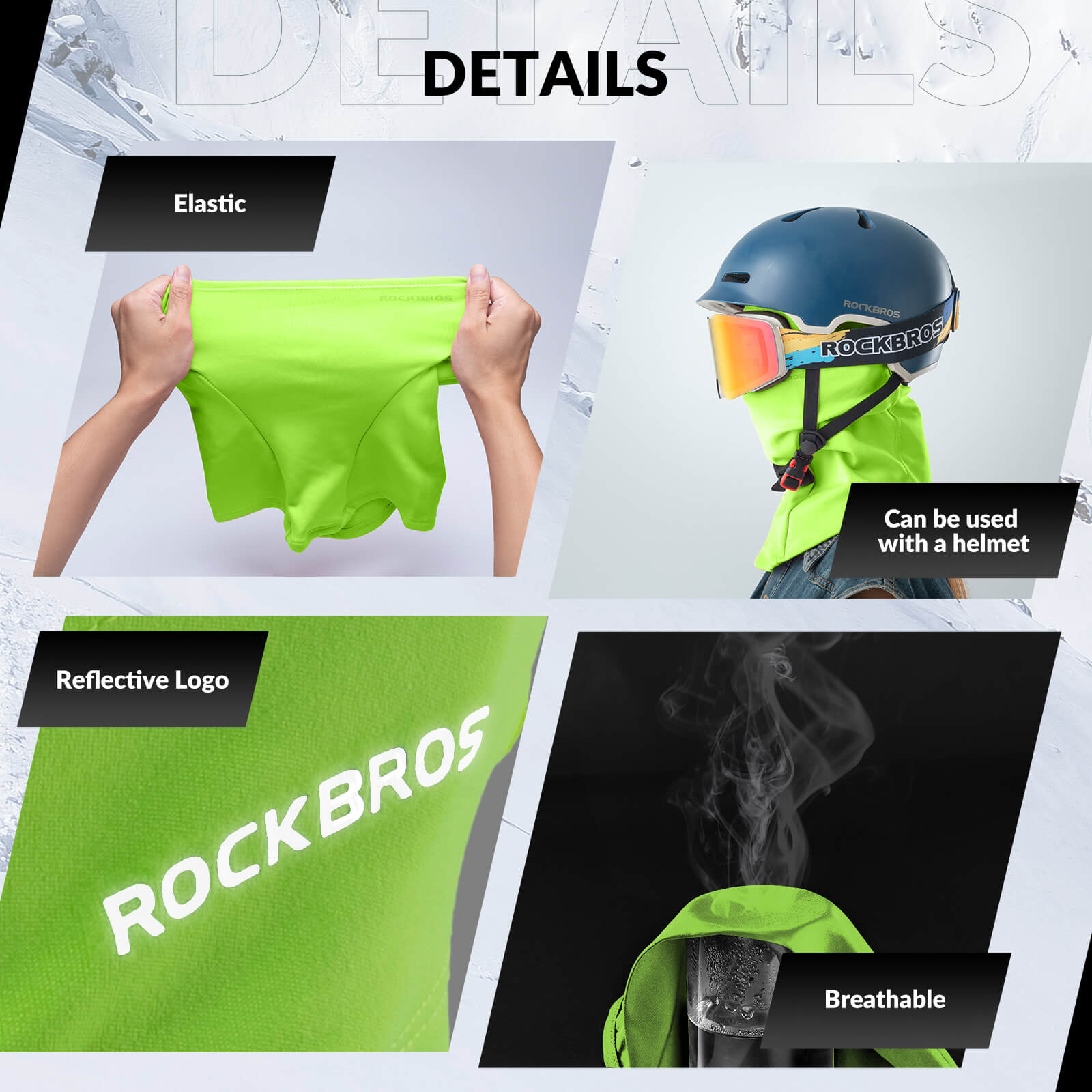 ROCKBROS neon green thermal windproof balaclava ski mask for winter cycling and outdoor sports
#Color_Neon green