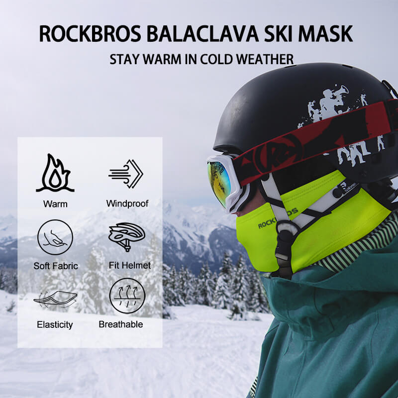 ROCKBROS neon green thermal windproof balaclava ski mask for winter cycling and outdoor sports
#Color_Neon green