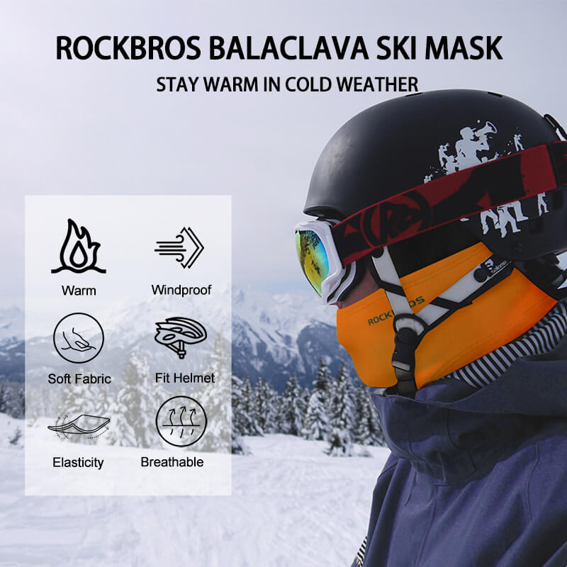 ROCKBROS orange thermal windproof balaclava ski mask for winter cycling and outdoor sports
#Color_Orange