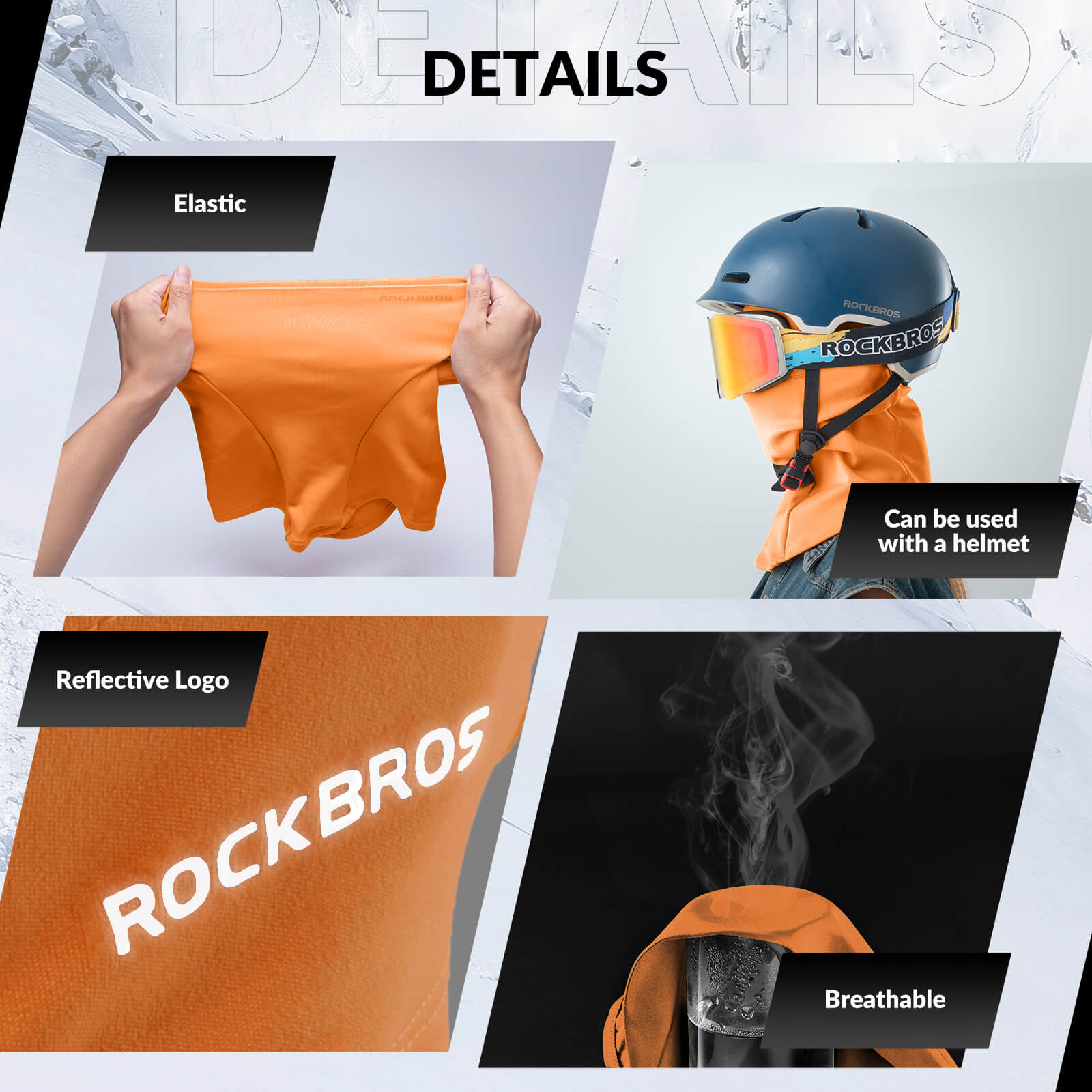 ROCKBROS orange thermal windproof balaclava ski mask for winter cycling and outdoor sports
#Color_Orange