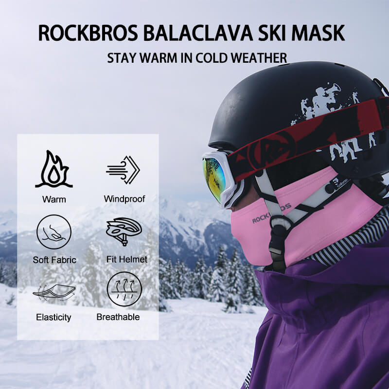 ROCKBROS pink thermal windproof balaclava ski mask for winter cycling and outdoor sports
#Color_Pink