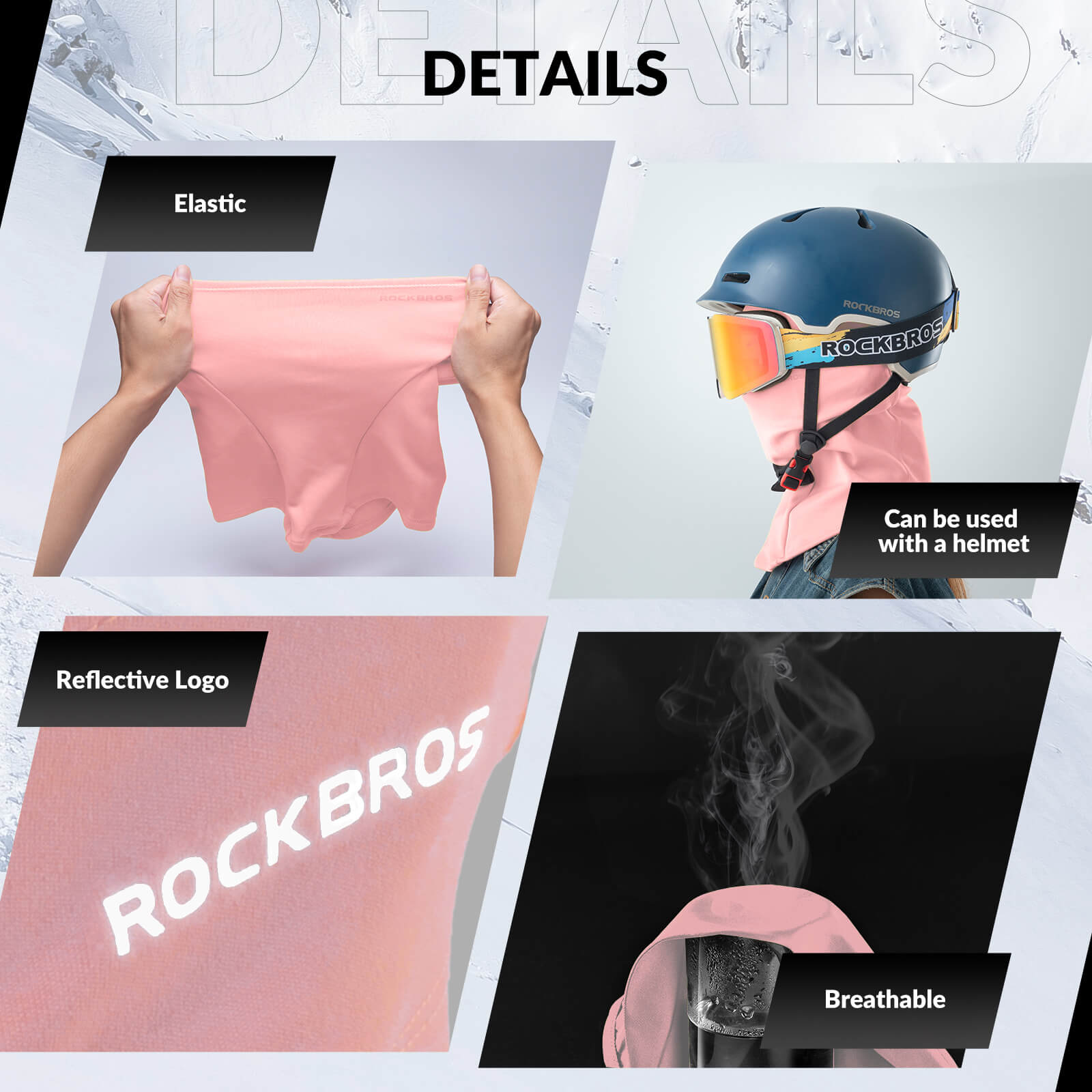 ROCKBROS pink thermal windproof balaclava ski mask for winter cycling and outdoor sports
#Color_Pink