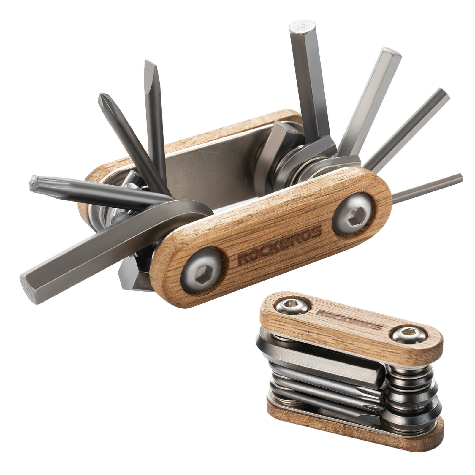 ROCKBROS Titanium Bike Repair Multi Tool with Wooden Handle 8 in 1