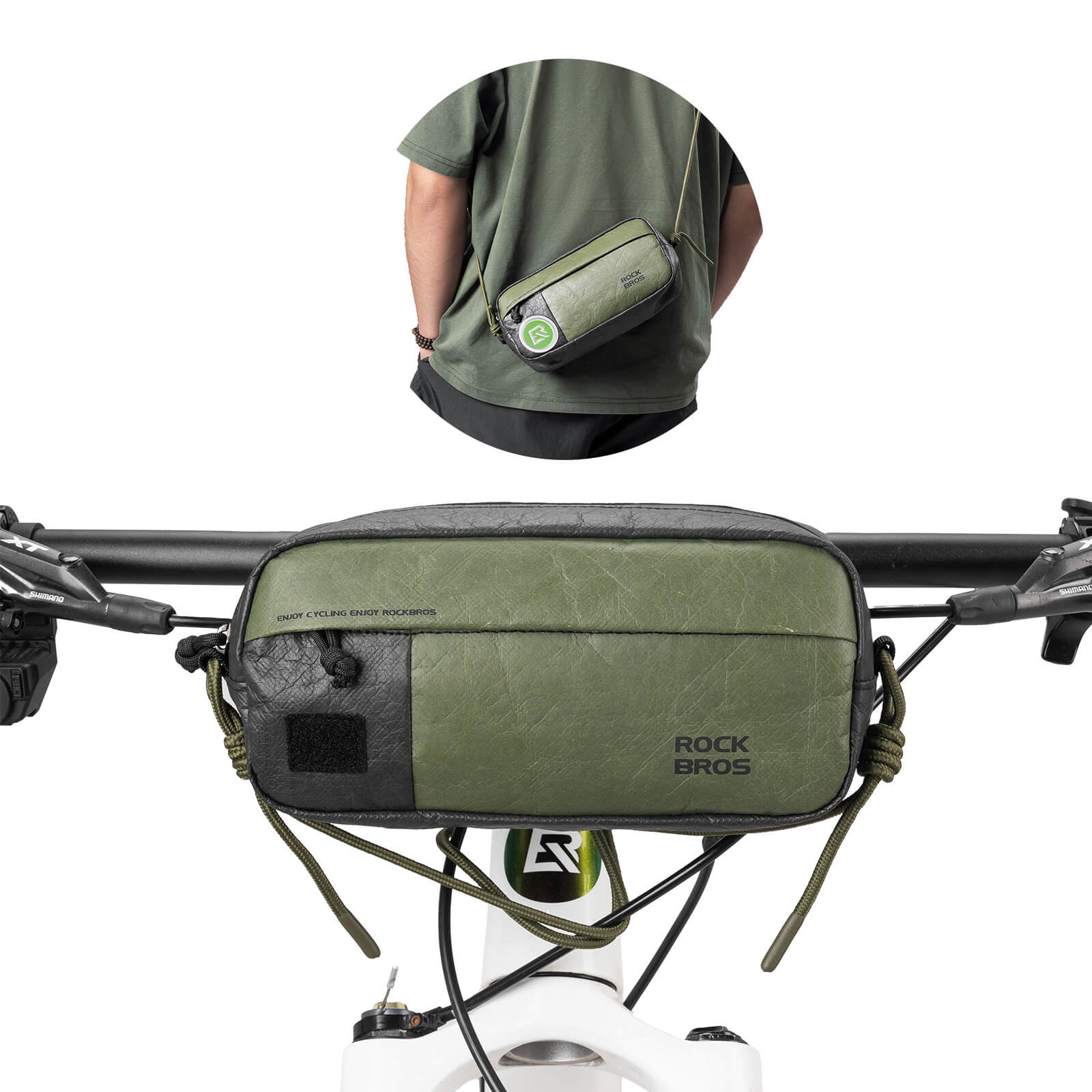 ROCKBROS Tyvek® Bike Handlebar Bag with Shoulder Strap, 1.5L, lightweight, water-resistant, eco-friendly cycling bag