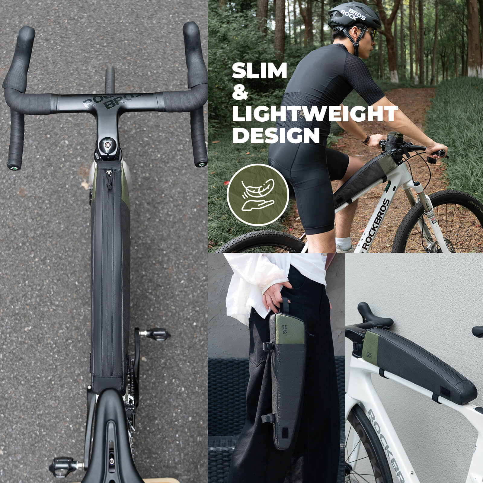 ROCKBROS Tyvek® Long Top Tube Bike Bag 0.9L, lightweight, water-resistant, secure three-point attachment, slim design for cycling